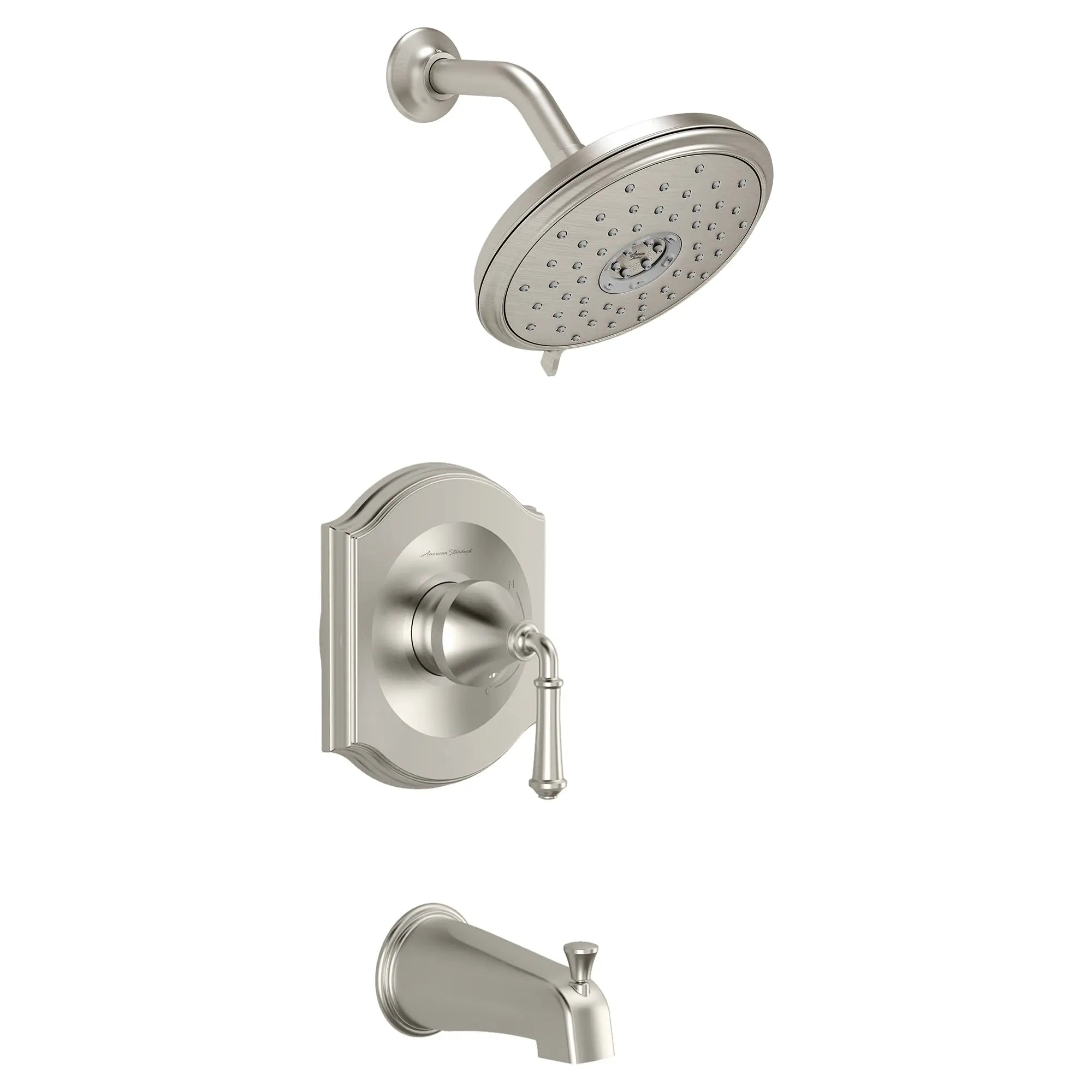 Portsmouth 1.8 GPM Tub and Shower Trim Kit with Water-Saving Showerhead and Double Ceramic Pressure Balance Cartridge with Lever Handle // BRUSHED NICKEL // 132323_TU415502295_1_0_CDNwebp.webp