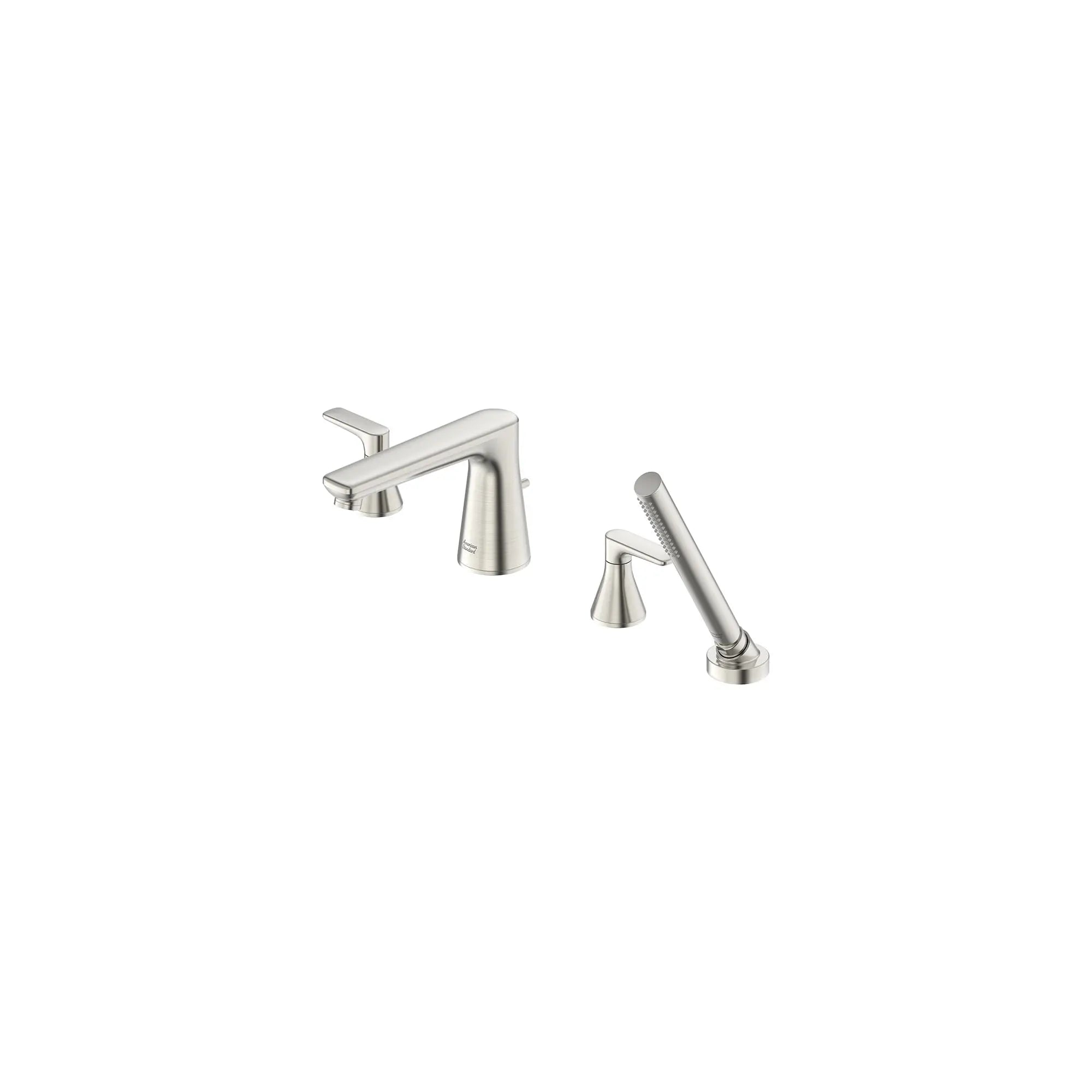 Aspirations 4-Hole 2-Handle Deck Mount Roman Tub Faucet  With Lever Handles and Personal Shower // BRUSHED NICKEL // 155562_Aspirations_SiloLeft_t061901.295_0001_Jan2023_0_CDNwebp.webp