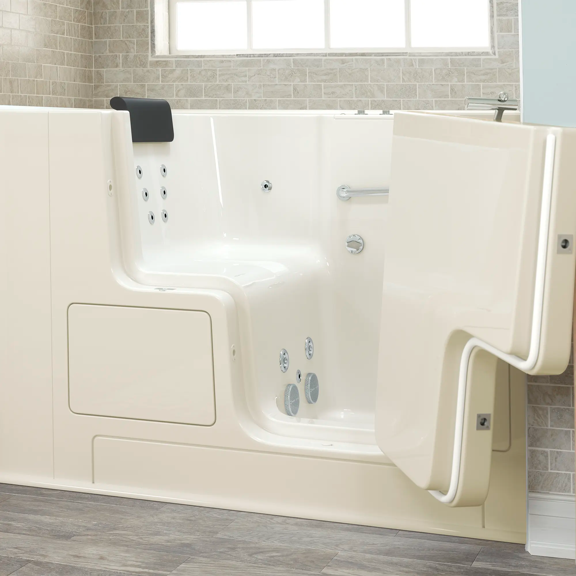 Gelcoat Premium Series 32 x 52 -Inch Walk-in Tub With Whirlpool System - Right-Hand Drain // LINEN // 166864_3252OD_105_WRL_v2_2017_sq_0_CDNwebp.webp