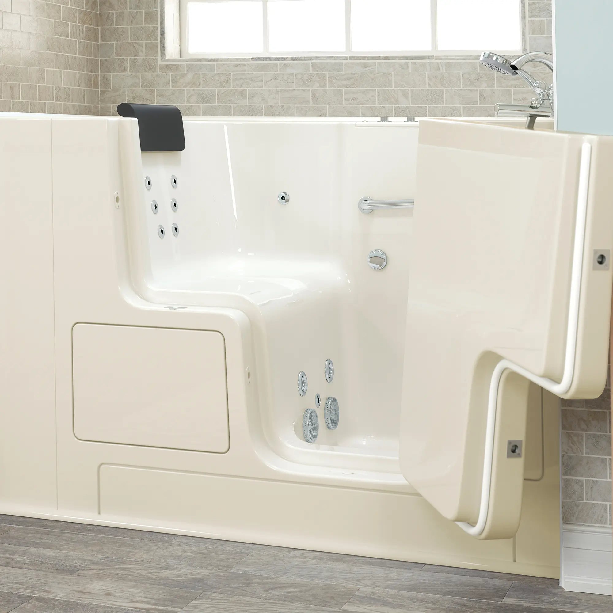 Gelcoat Premium Series 32 x 52 -Inch Walk-in Tub With Whirlpool System - Right-Hand Drain With Faucet // LINEN // 166991_3252OD_109_WRL_SSOD5232_RJBC_v2_2017_sq_0_CDNwebp.webp