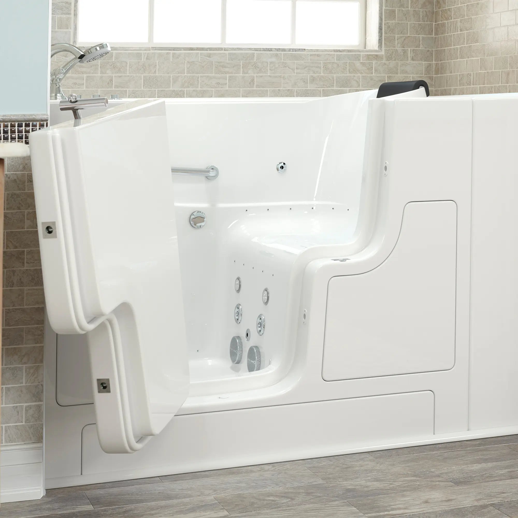 Gelcoat Premium Series 30 x 52 -Inch Walk-in Tub With Combination Air Spa and Whirlpool Systems - Left-Hand Drain With Faucet // WHITE // 166999_3052OD_109_CLW_SSOD5230_LDWH_v2_2017_sq_0_CDNwebp.webp