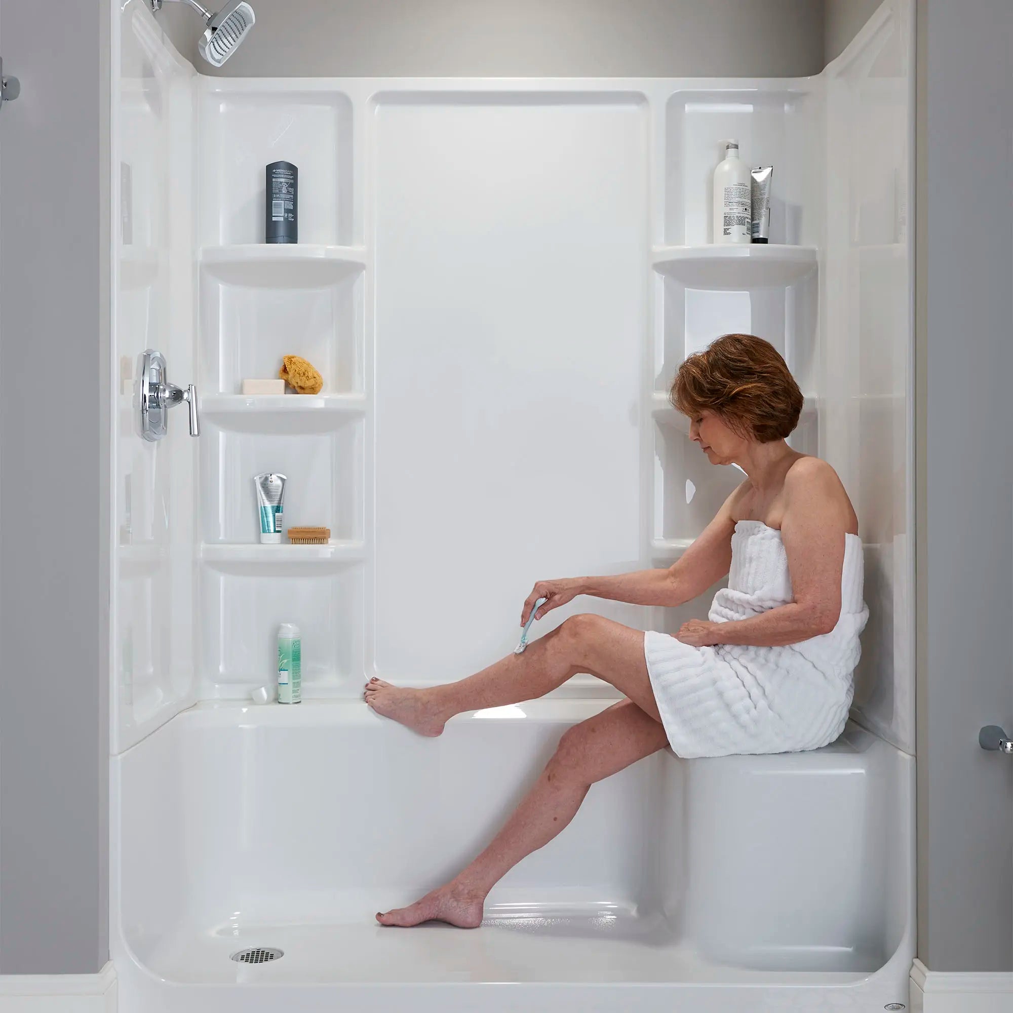 Elevate Seated Shower Base - Left Hand Outlet // ARCTIC // 167193_L_6030ST3L011_0_CDNwebp.webp