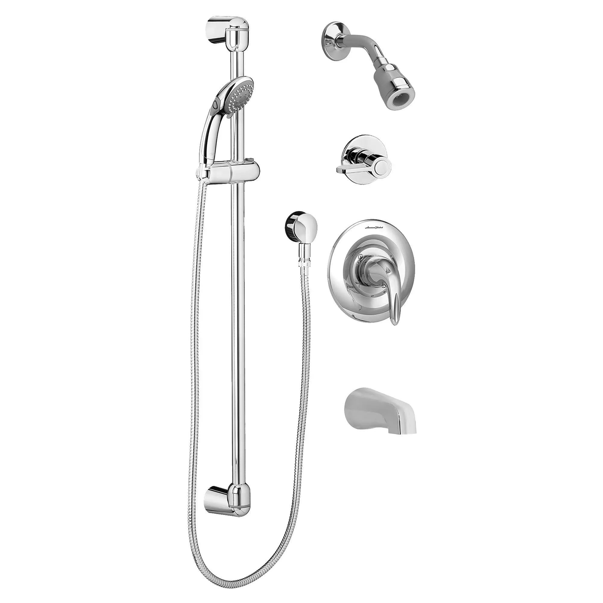 Commercial Shower System Trim Kit 1.5 gpm/5.7gpm with 36" Slide Bar, Hand Shower, Showerhead and Tub Spout // POLISHED CHROME // 167203_TU662214.002_0_CDNwebp.webp