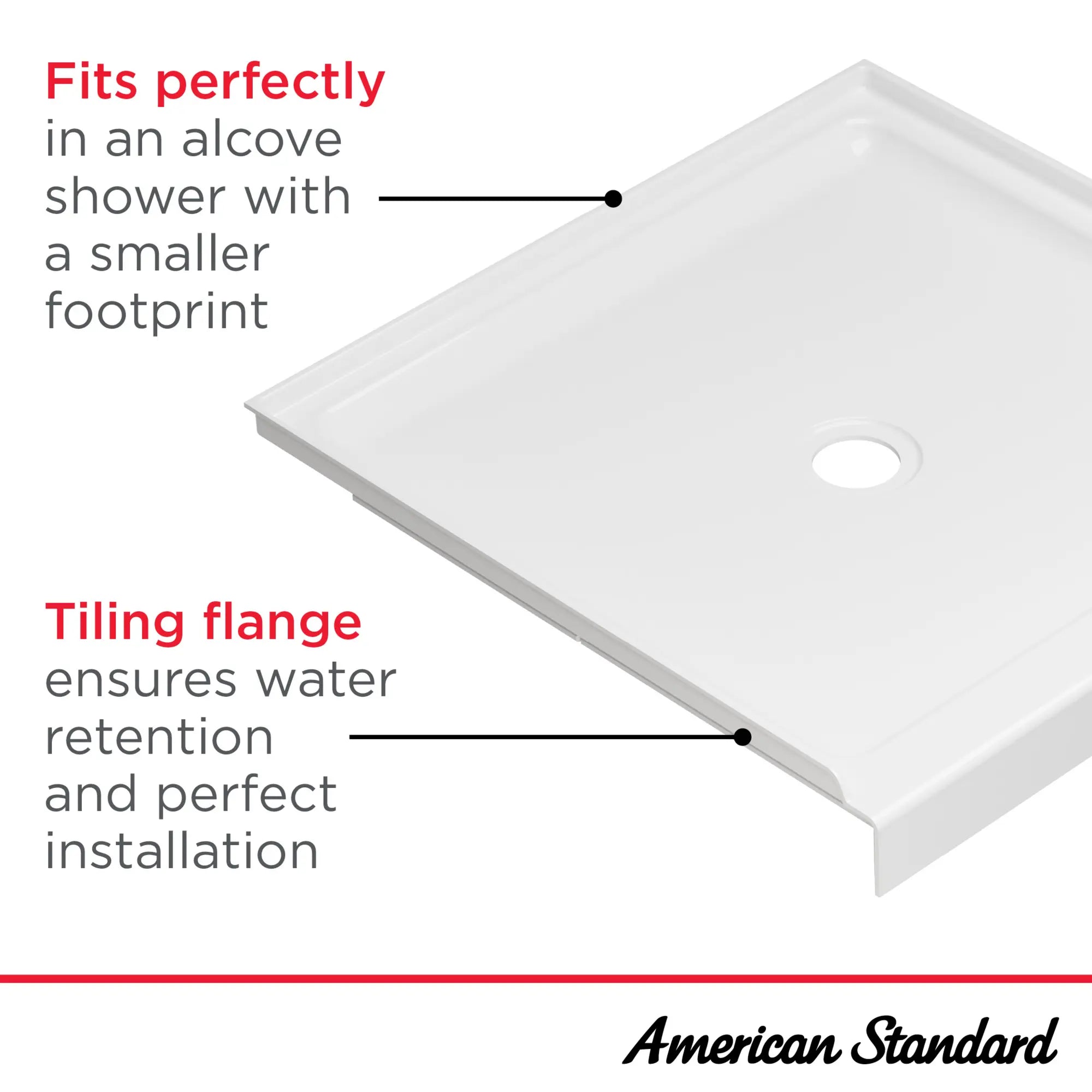 New Mainstream 32in Alcove Shower Base // ARCTIC // 168789_AS_Mainstream_Lowe_s_Shower_Base_A8023-CO.011_Info_2_0_CDNwebp.webp