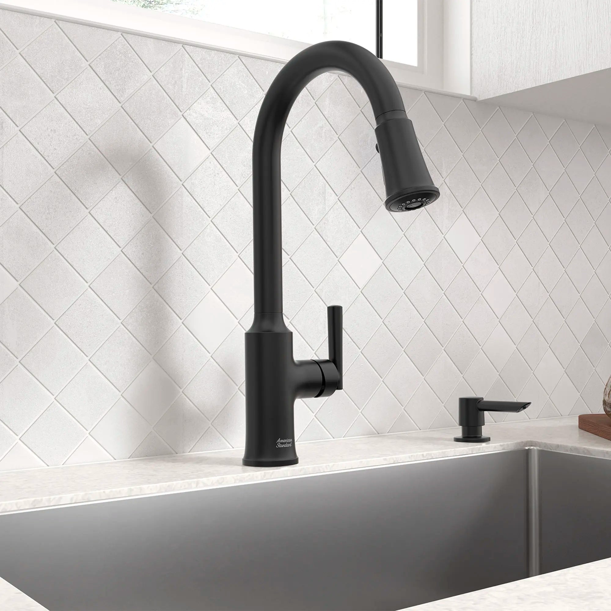 Raviv® Single-Handle Pull-Down Kitchen Faucet // MATTE BLACK // 168978_Raviv_Environment_7421300.243_0001_Apr2023_0_CDNwebp_f49a981c-1ed2-4547-9528-7747ea2ed2bb.webp