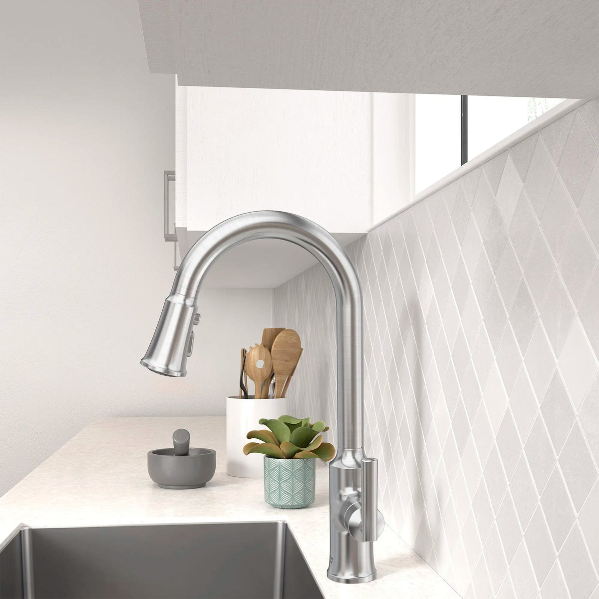 Raviv® Single-Handle Pull-Down Kitchen Faucet // STAINLESS STEEL // 168981_Raviv_Environment_7421300.075_0003_Apr2023_0_CDNwebp_8710fc22-0d5f-4515-8a27-122855833900.webp