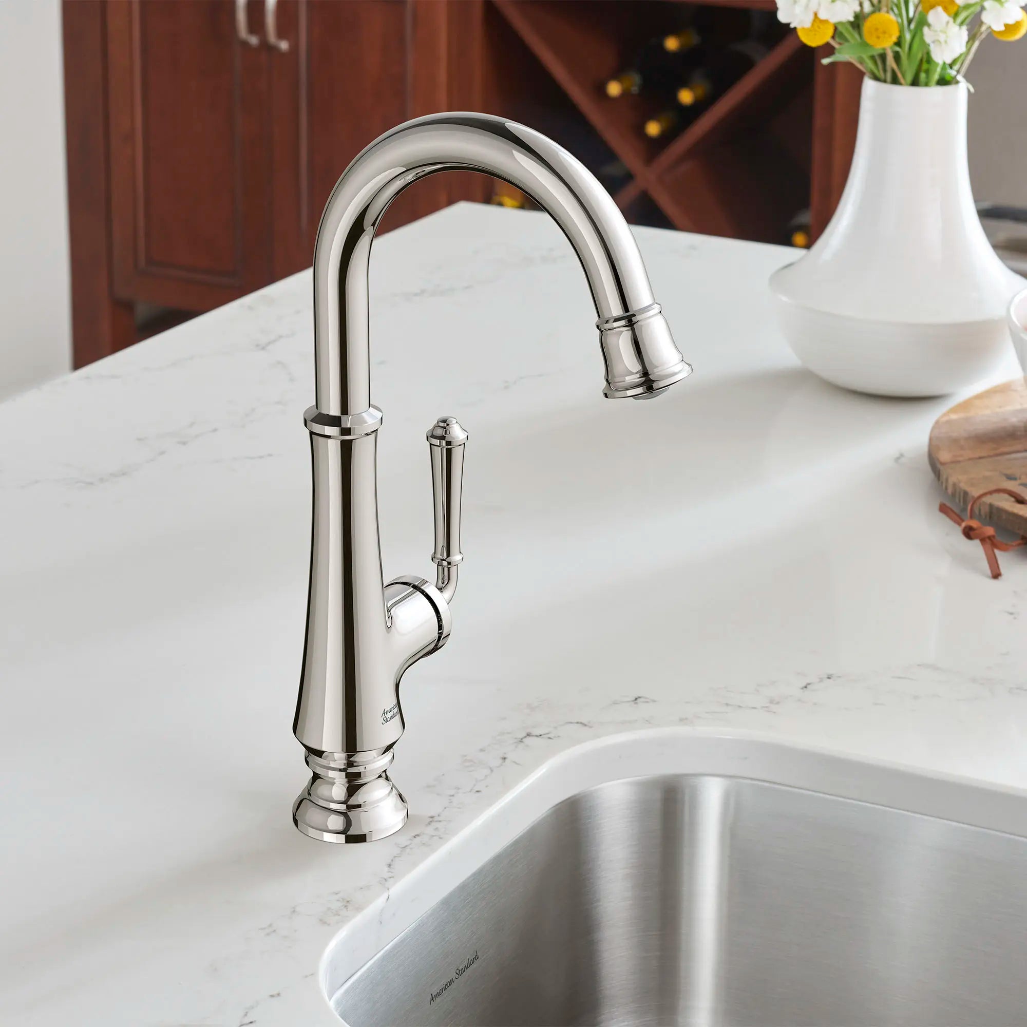 Delancey® Single-Handle Pull-Down Bar Faucet 1.5 gpm/5.7 L/min // POLISHED NICKEL // 169408_Delancey_EnvironmentCloseUp_4279410.013_0001_Jul2023_0_CDNwebp.webp