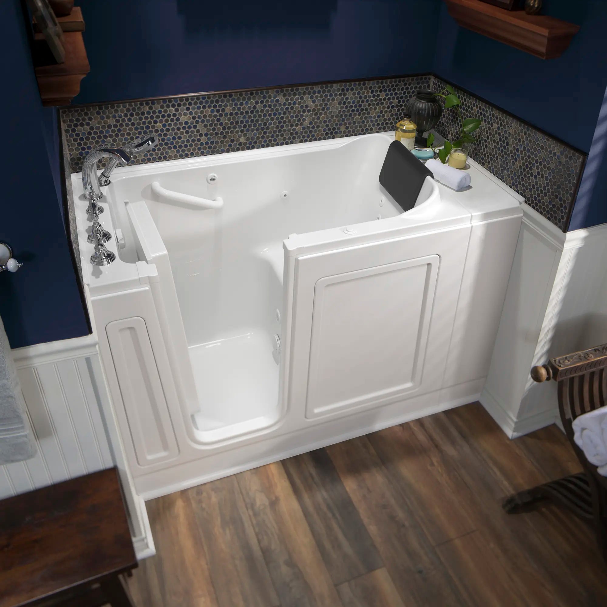 Acrylic Luxury Series 28 x 48-Inch Walk-in Tub With Whirlpool System - Left-Hand Drain With Faucet // WHITE // 170366_2848_119_WLW_ST4828_LJWH_2017_sq_0_CDNwebp.webp