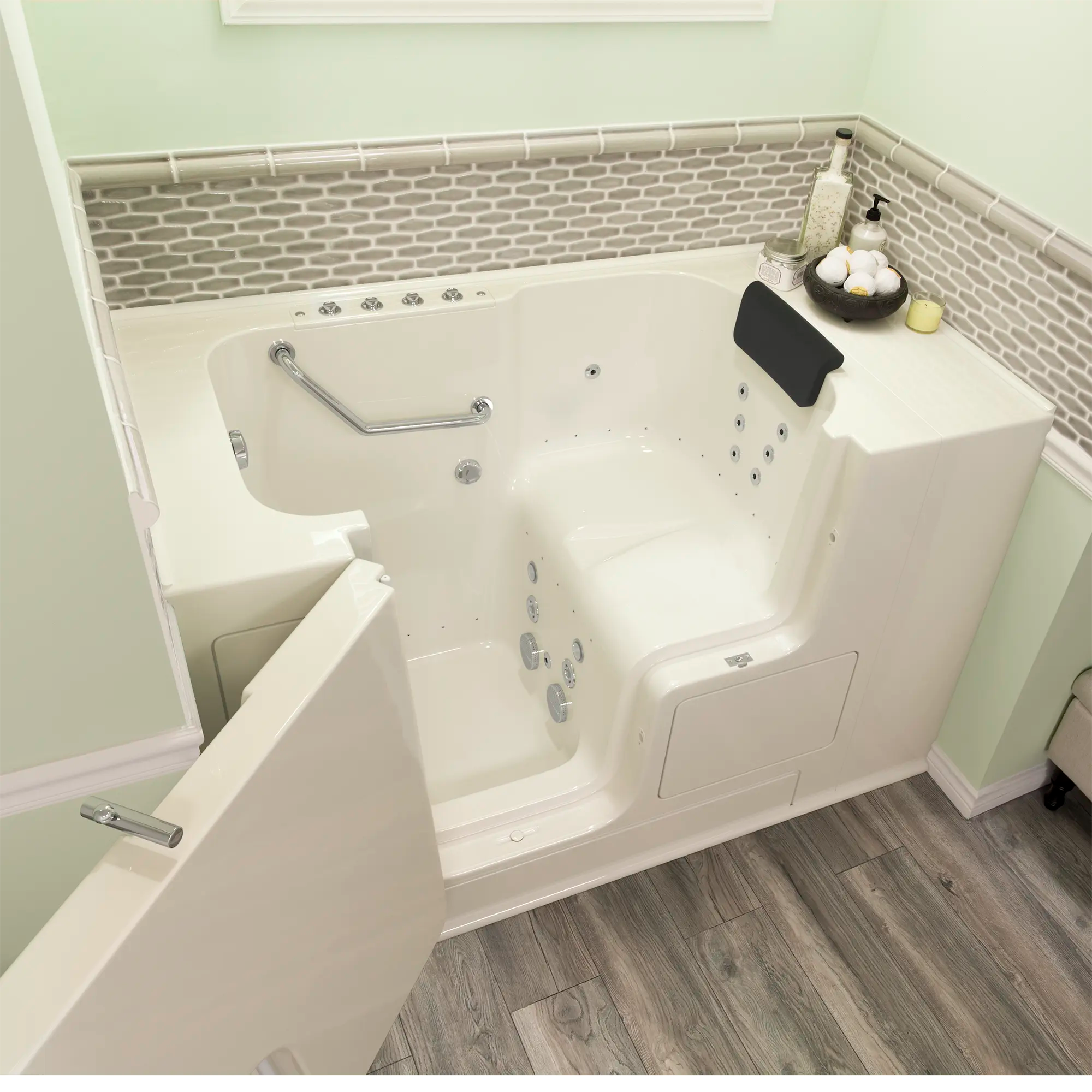 Gelcoat Premium Series 32 x 52 -Inch Walk-in Tub With Combination Air Spa and Whirlpool Systems - Left-Hand Drain // LINEN // 170471_3252OD_105_CLL_2017_sq_0_CDNwebp.webp