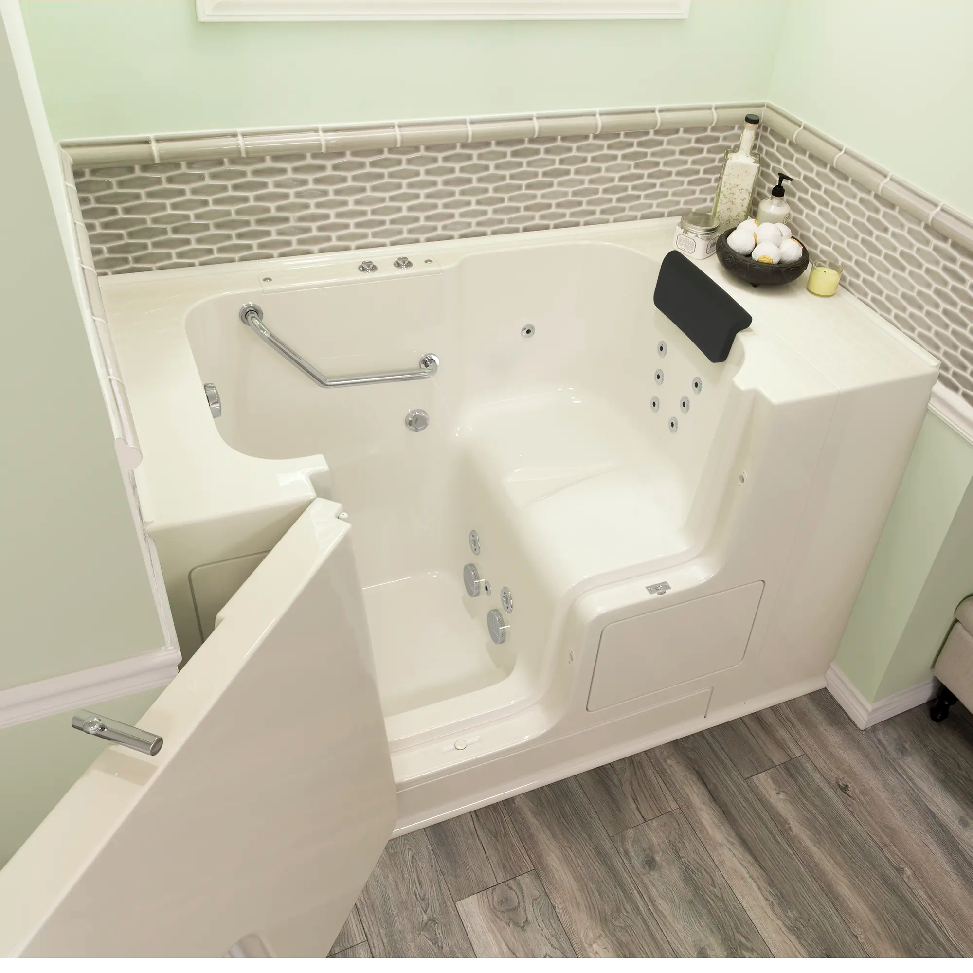 Gelcoat Premium Series 32 x 52 -Inch Walk-in Tub With Whirlpool System - Left-Hand Drain // LINEN // 170480_3252OD_105_WLL_2017_sq_0_CDNwebp.webp