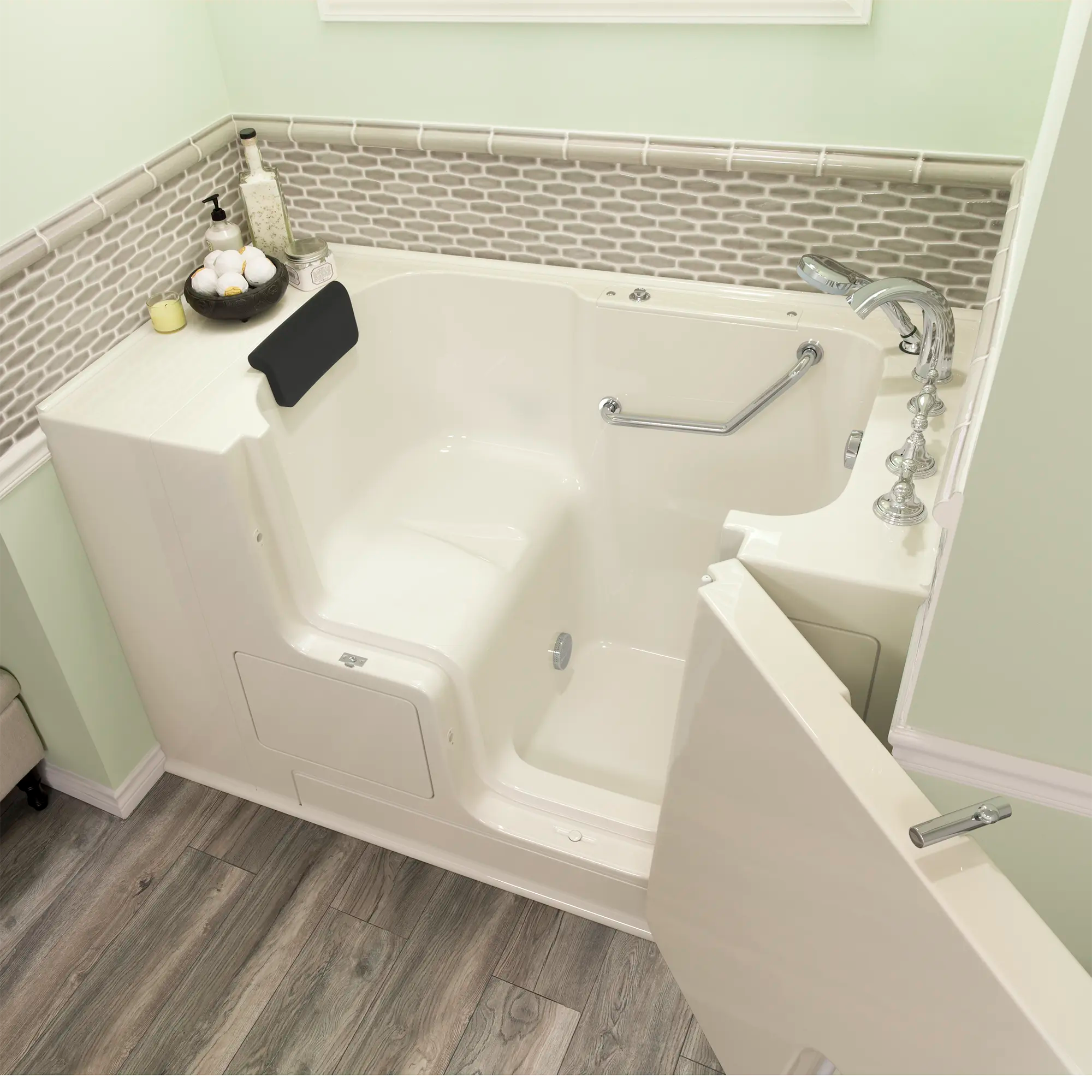 Gelcoat Premium Series 32 x 52 -Inch Walk-in Tub With Soaker System - Right-Hand Drain With Faucet // LINEN // 170496_3252OD_109_SRL_SSOD5232_RSBC_2017_sq_0_CDNwebp.webp