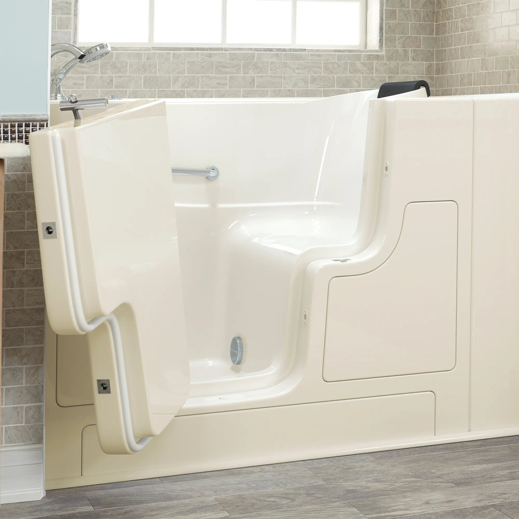Gelcoat Premium Series 30 x 52 -Inch Walk-in Tub With Soaker System - Left-Hand Drain With Faucet // LINEN // 171158_3052OD_109_SLL_SSOD5230_LSBC_v2_2017_sq_0_CDNwebp.webp