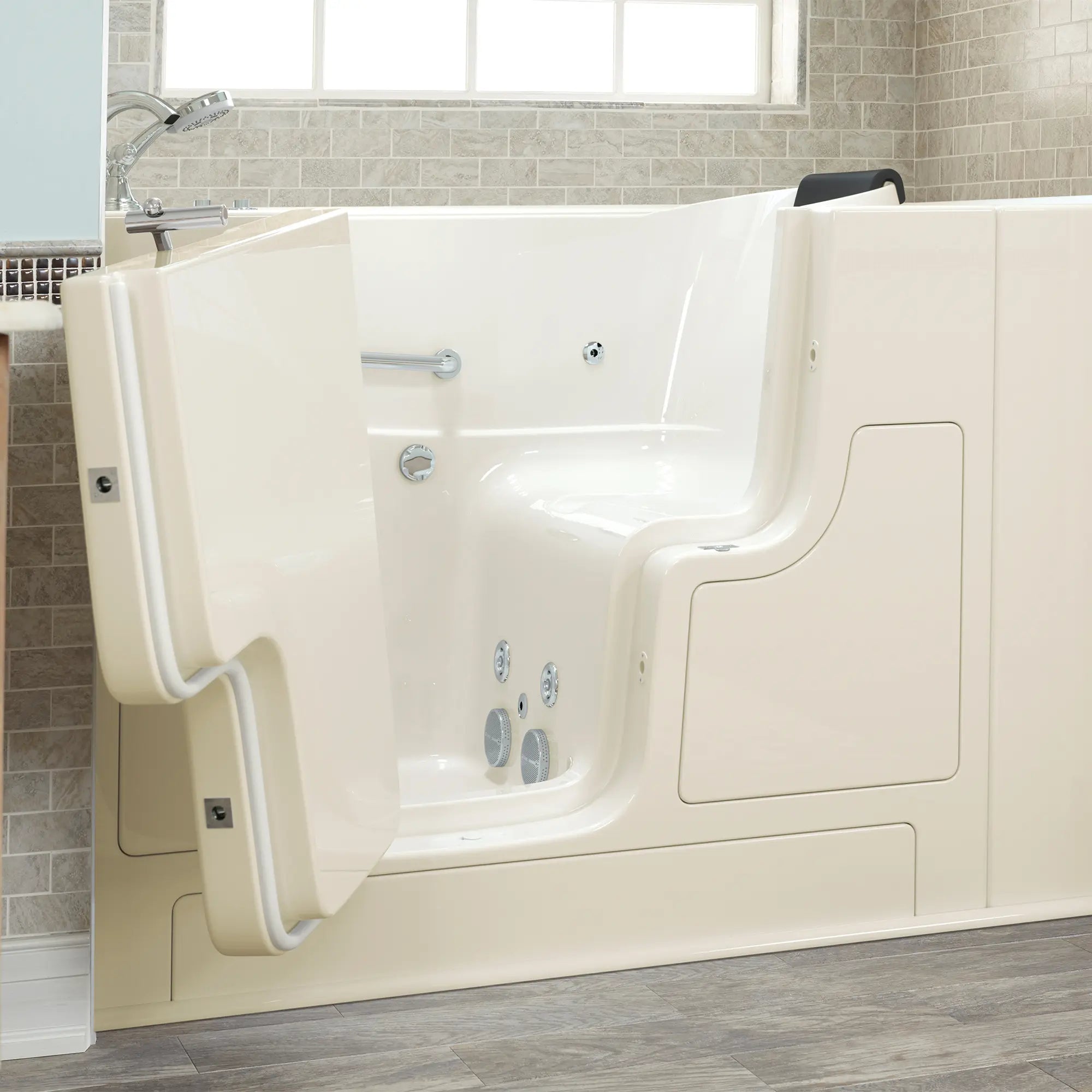Gelcoat Premium Series 30 x 52 -Inch Walk-in Tub With Whirlpool System - Left-Hand Drain With Faucet // LINEN // 171163_3052OD_109_WLL_SSOD5230_LJBC_v2_2017_sq_0_CDNwebp.webp