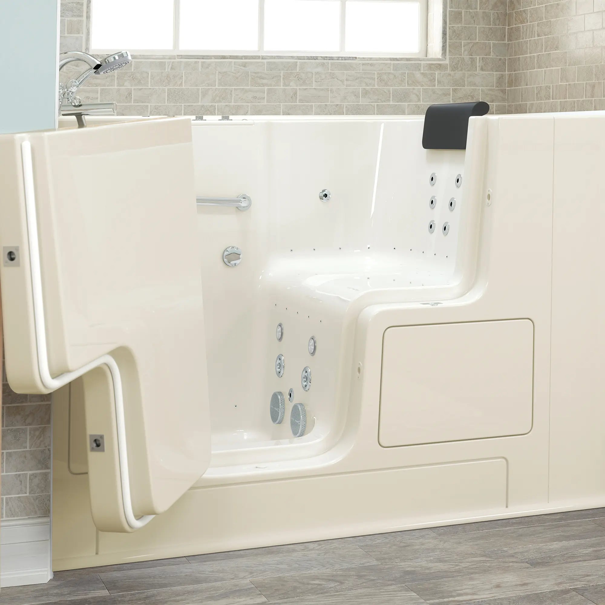 Gelcoat Premium Series 32 x 52 -Inch Walk-in Tub With Combination Air Spa and Whirlpool Systems - Left-Hand Drain With Faucet // LINEN // 171199_3252OD_109_CLL_SSOD5232_LDBC_v2_2017_sq_0_CDNwebp.webp