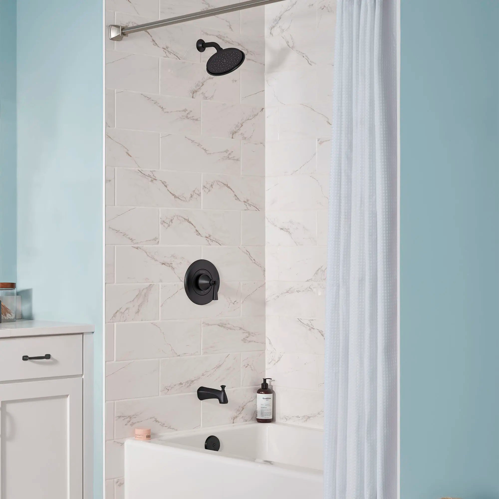 Glenmere 1.8 gpm/6.8 L/min Tub and Shower Trim Kit With Water-Saving Showerhead, Double Ceramic Pressure Balance Cartridge With Lever Handle // TUB & SHOWER / MATTE BLACK // 174464_B-TU617502.243_TU617508.243_0_CDNwebp.webp