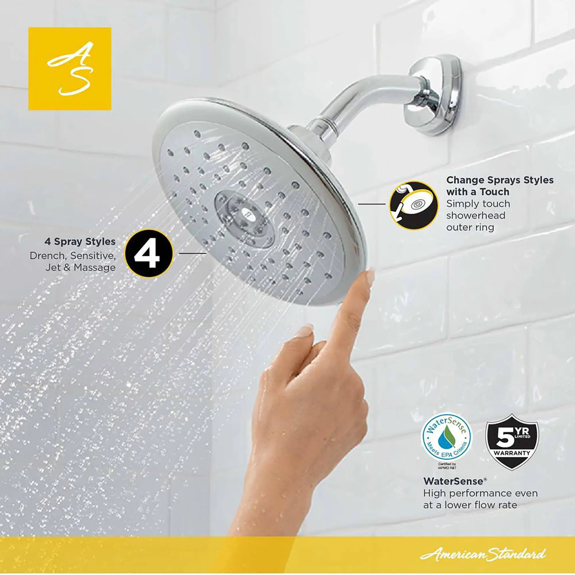 Spectra Touch 7-3/16-inch 1.8 gpm/6.8 L/min 4-Function Water-Saving Showerhead // POLISHED CHROME // 174615_1698374.002_5_0_CDNwebp.webp