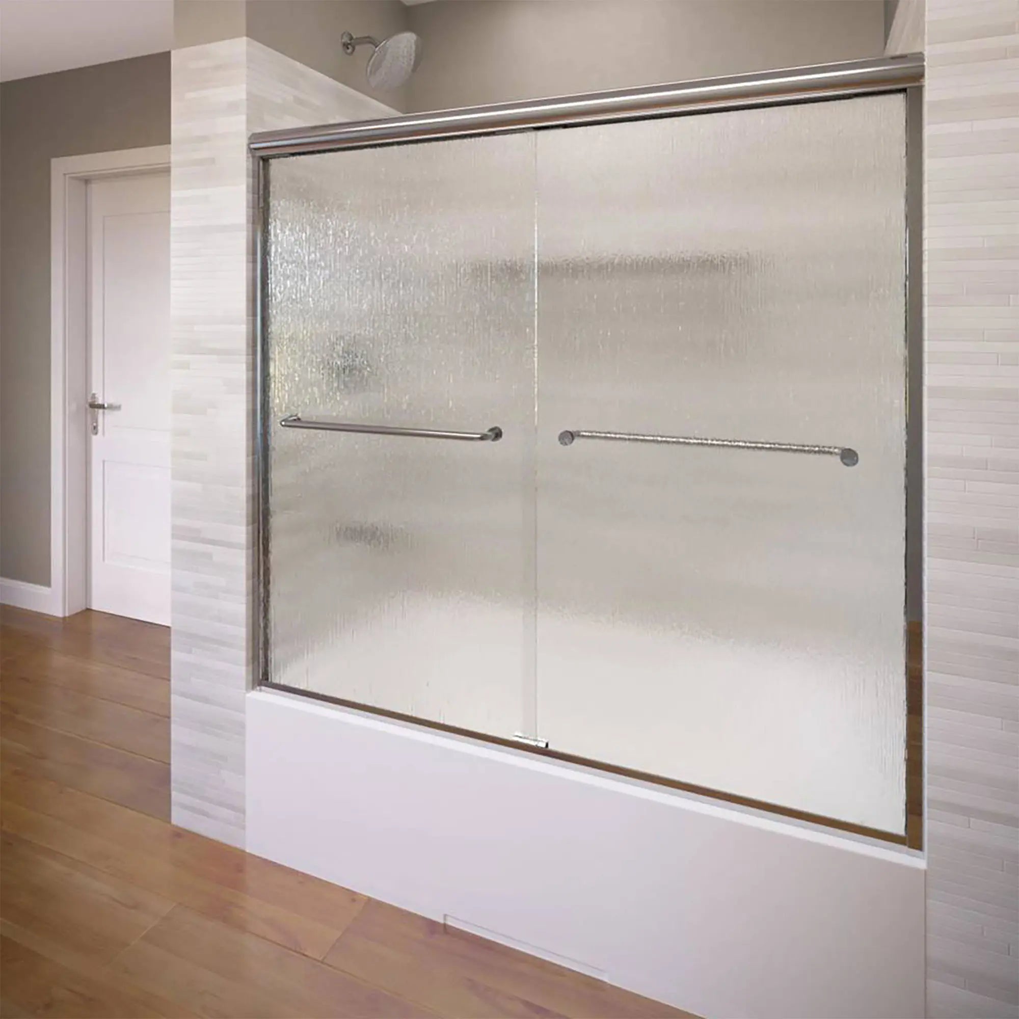 Euro 60 x 57-Inch Height Semi-Frameless Sliding Tub Door with Rain Glass // SILVER SHINE // 174875_AM00350422213-rain-silver_copy_0_CDNwebp.webp