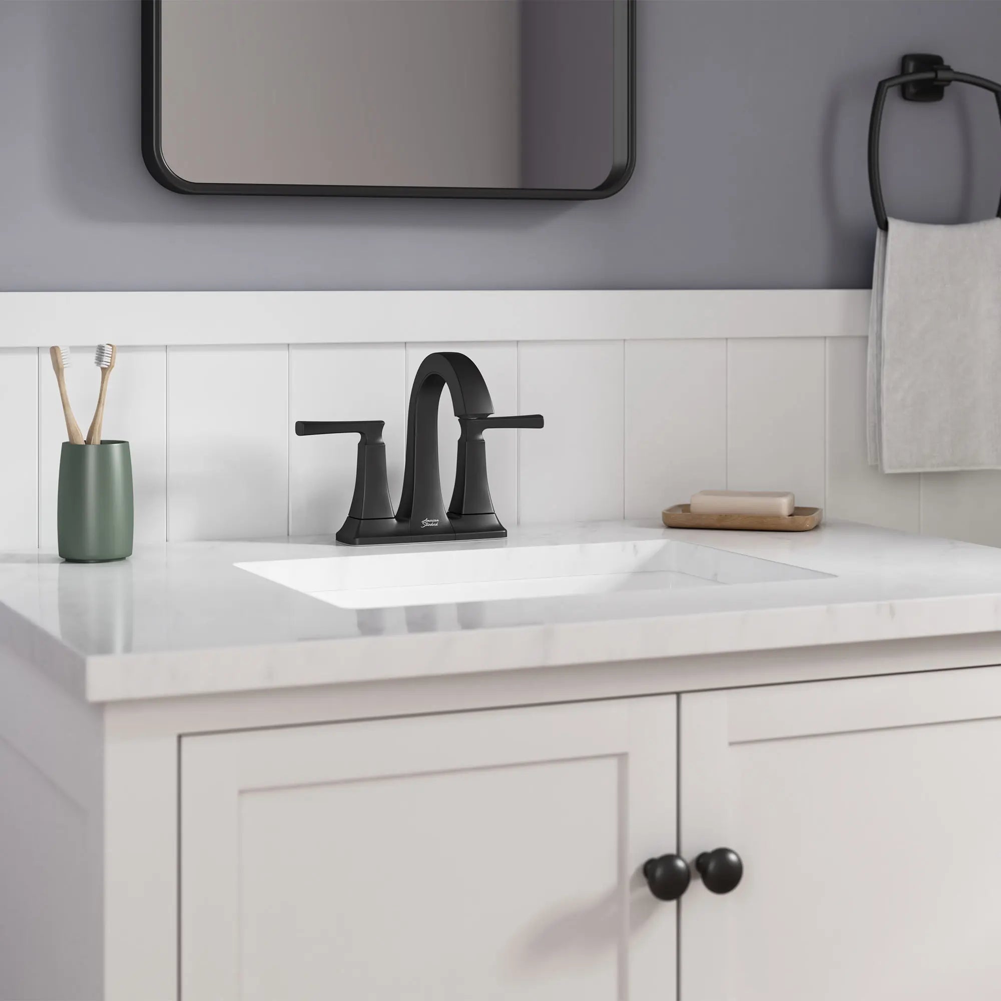 Belmeade Two-Handle 4-Inch Centerset Bathroom Faucet // BRUSHED NICKEL // 176909_Belmeade_EnvironmentCloseUp7426201.243_0001_Sept2023_0_CDNwebp_8fcadd5a-8d68-4b60-a890-60c29c24d973.webp