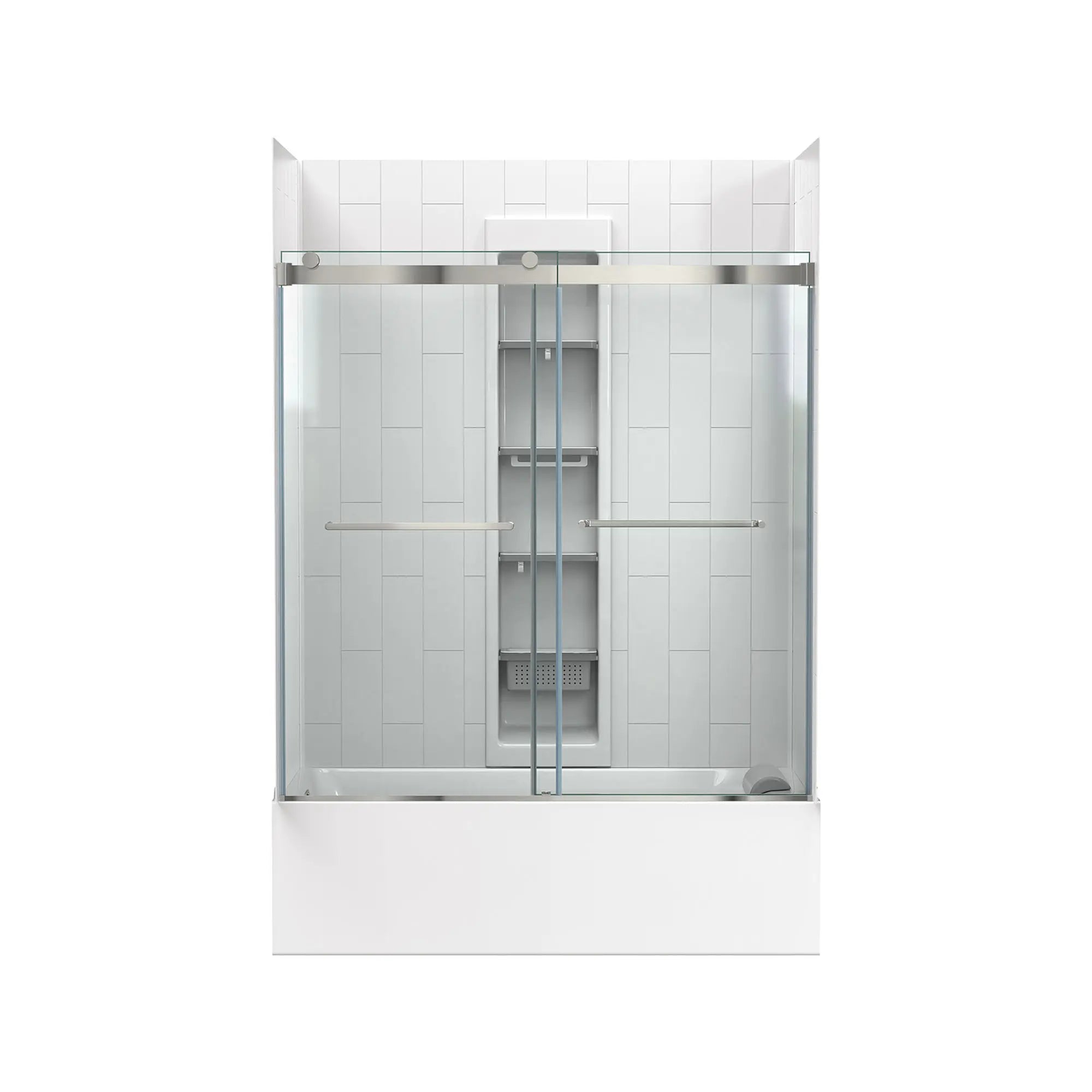 Aspirations 60 x 60-Inch Frameless Sliding Bathtub Door // 60 X 60 IN / BRUSHED NICKEL // 188323_Aspirations_SiloFront_AM00853400.295_2964202.020_2952BWT32.020_7192000.020_0001_Aug2023_0_CDNwebp_8e14fa9a-0e2a-4d2a-b978-3d9eb49b292a.webp
