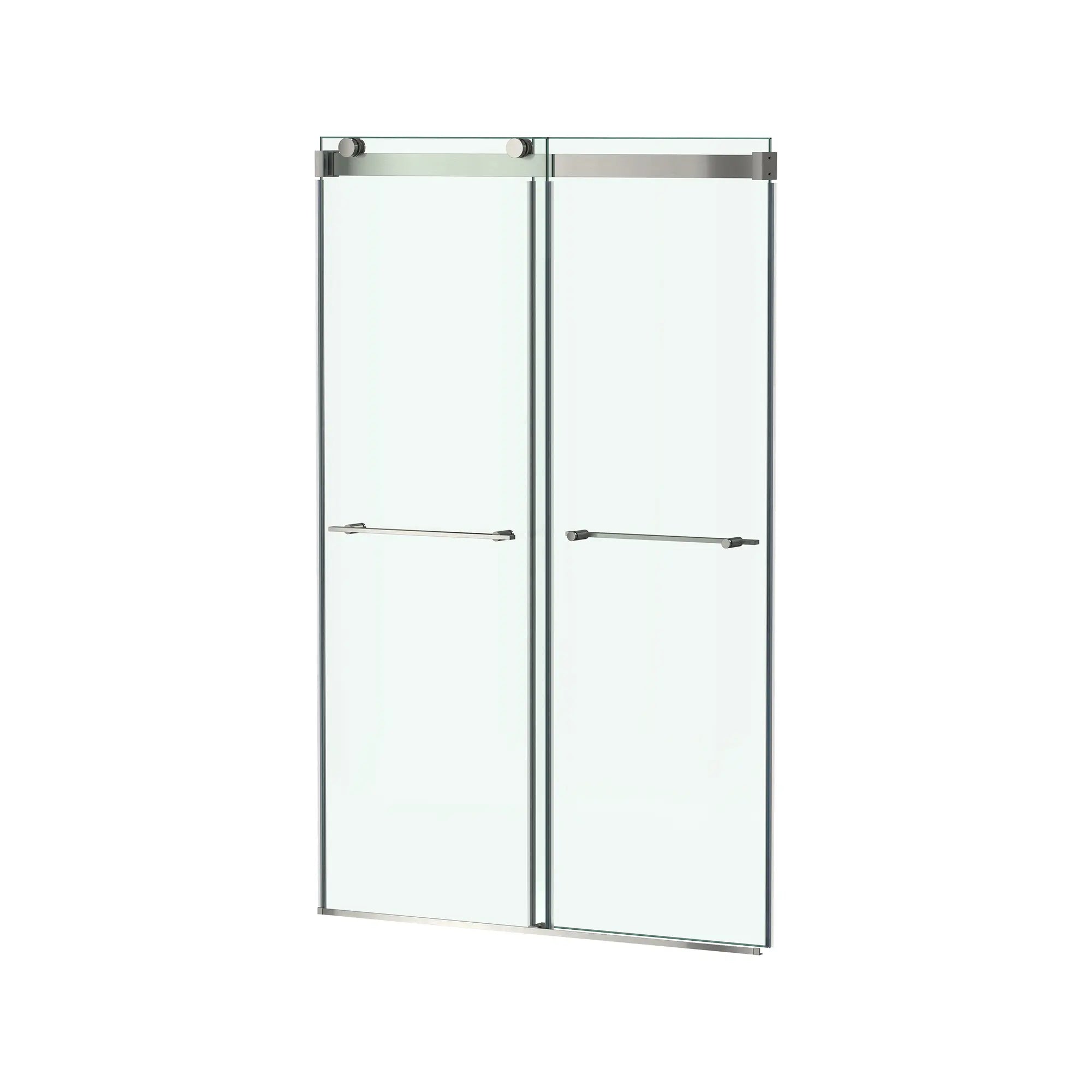Aspirations 48 x 72-Inch Frameless Sliding Shower Door // 48 X 72 IN / BRUSHED NICKEL // 193215_Aspirations_SiloLeft_AM00855400.295_0001_May2023_0_CDNwebp.webp