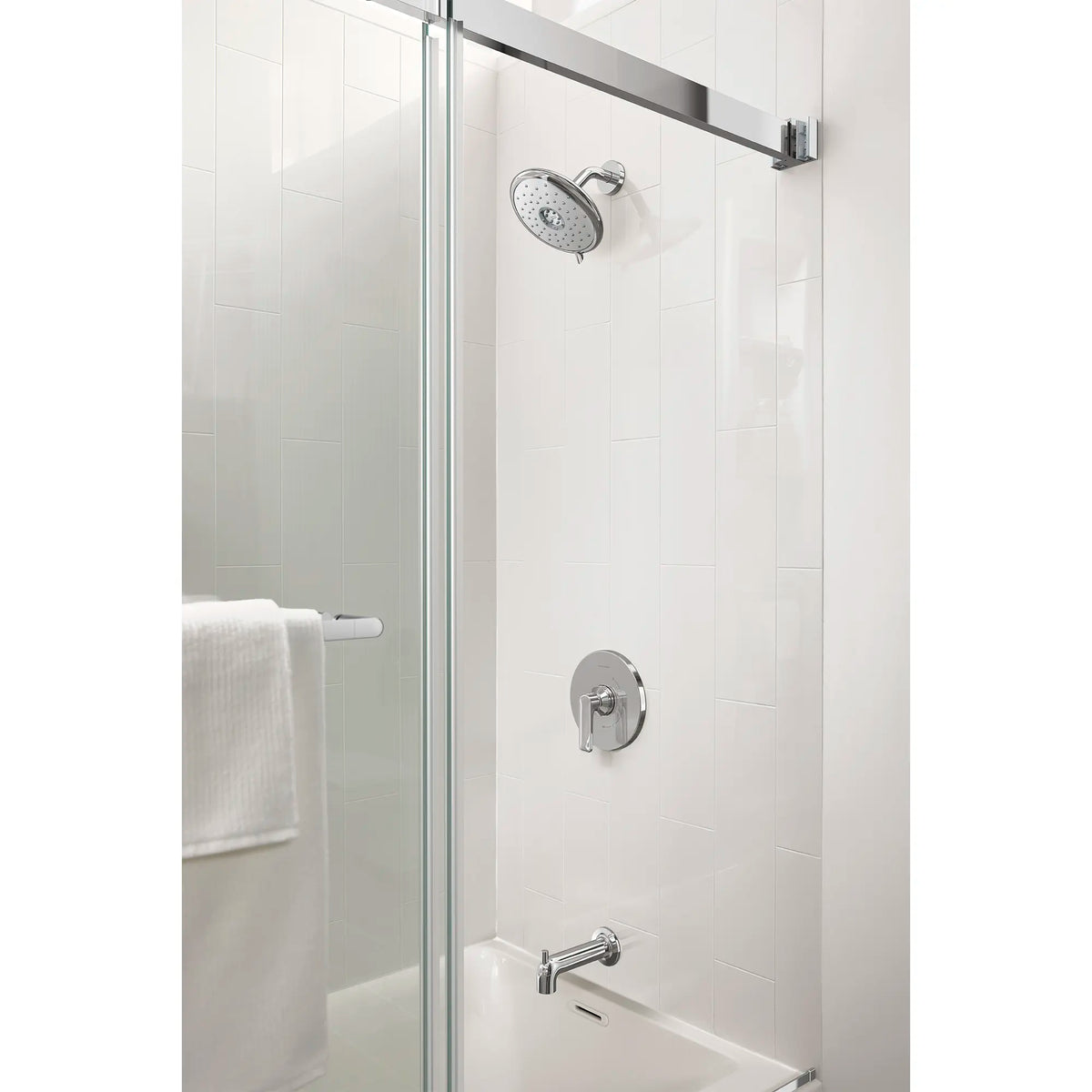 Aspirations 1.8 gpm/6.8 L/min Tub and Shower Trim Kit With Water-Saving Showerhead and Double Ceramic Pressure Balance Cartridge With Lever Handle // TUB & SHOWER / POLISHED CHROME // 233865_Aspirations_EnvironmentCloseUp_TU061508.002_AM00854400.213_2952BWT32.020_0001_Nov2023_CDNwebp.webp