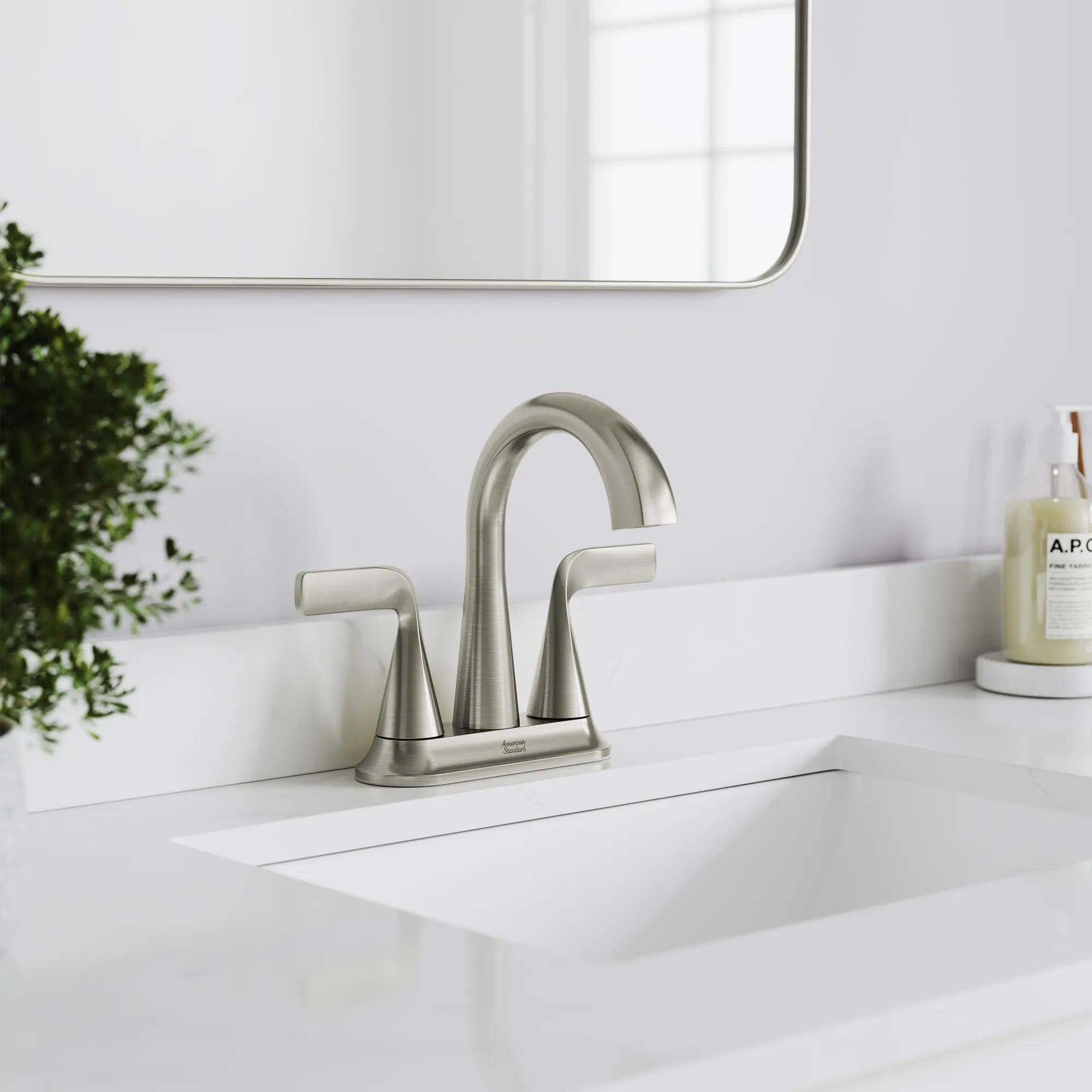 Eastway Two-Handle Centerset Bathroom Faucet // BRUSHED NICKEL // 233956_Eastway_EnvironmentCloseUp_1037162950_0001_Nov2023_CDNwebp.webp