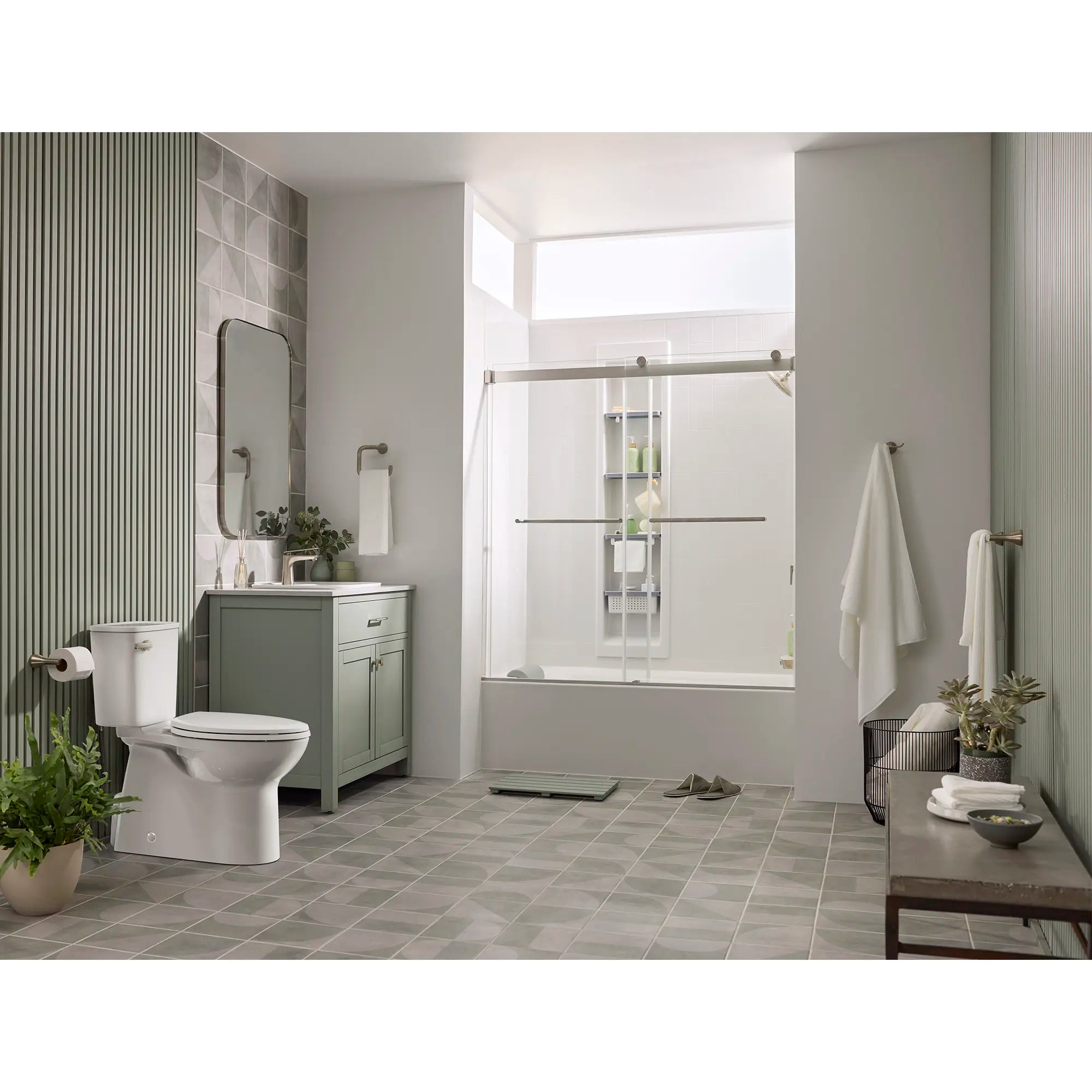 Aspirations Skirted Two-Piece 1.28 gpf/4.8 Lpf Chair-Height Elongated Toilet With Seat // WHITE // 237593_Aspirations_EnvironmentFull_785AA801.020_0001_Jan2024_1_CDNwebp.webp
