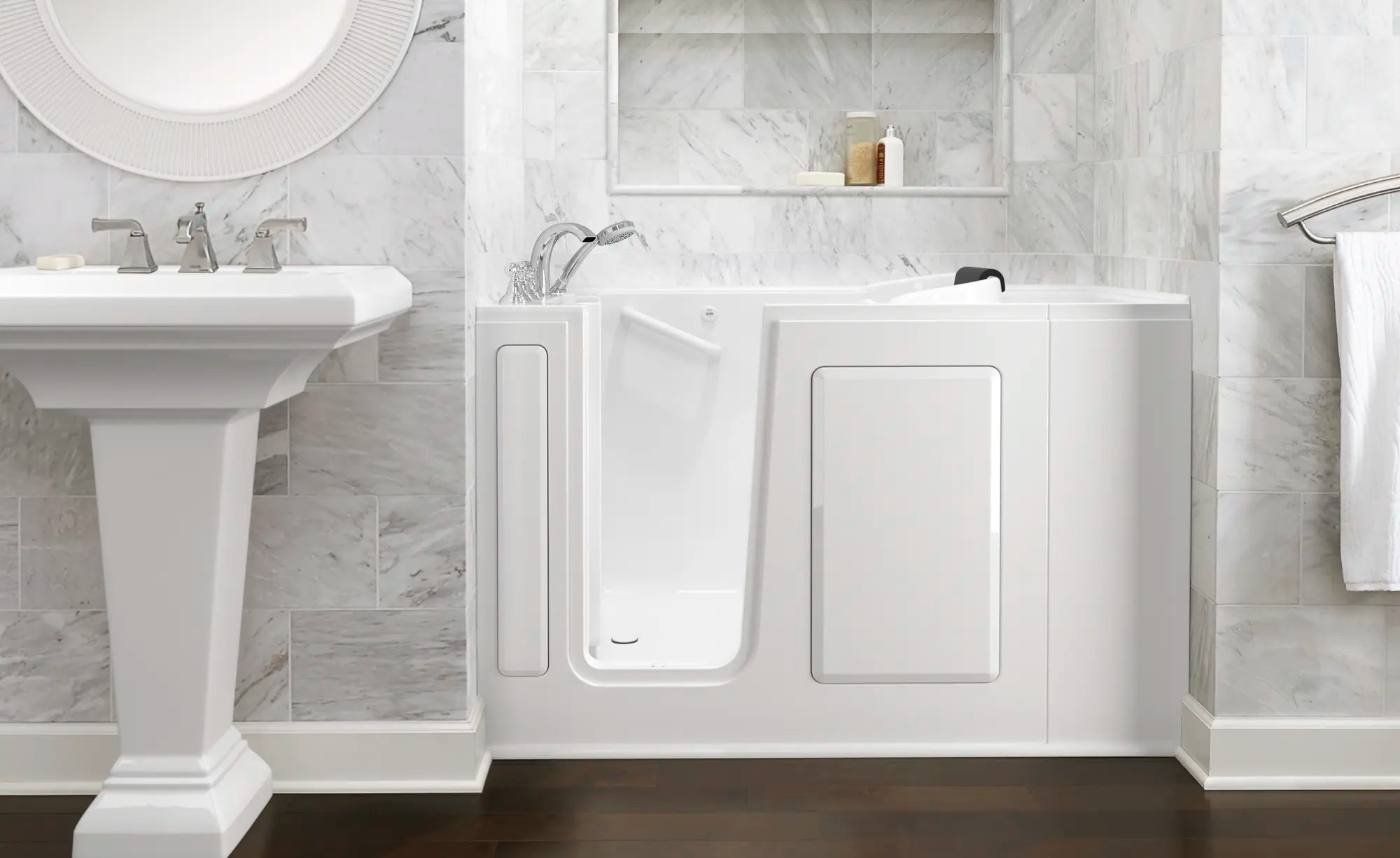 Gelcoat Premium Series 48x28 Inch Walk-In Bathtub with Jet Massage System - Left Hand Door and Drain // WHITE // 239495_2848_609_ALW_WLW_SSM4828_LAWH_LJWH_2017_CDNwebp.webp