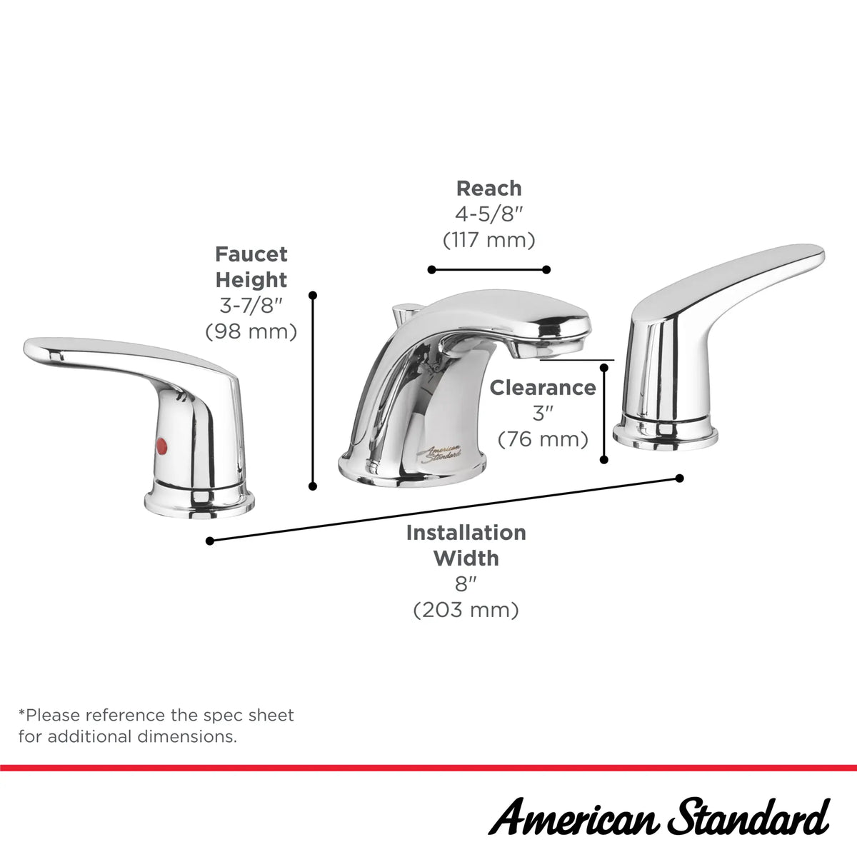 Colony® PRO 8-Inch Widespread 2-Handle Bathroom Faucet 1.2 gpm/4.5 L/min With Lever Handles // POLISHED CHROME // 239528_ColonyPro_Infographic_7075800_0003_MAR2024_CDNwebp.webp