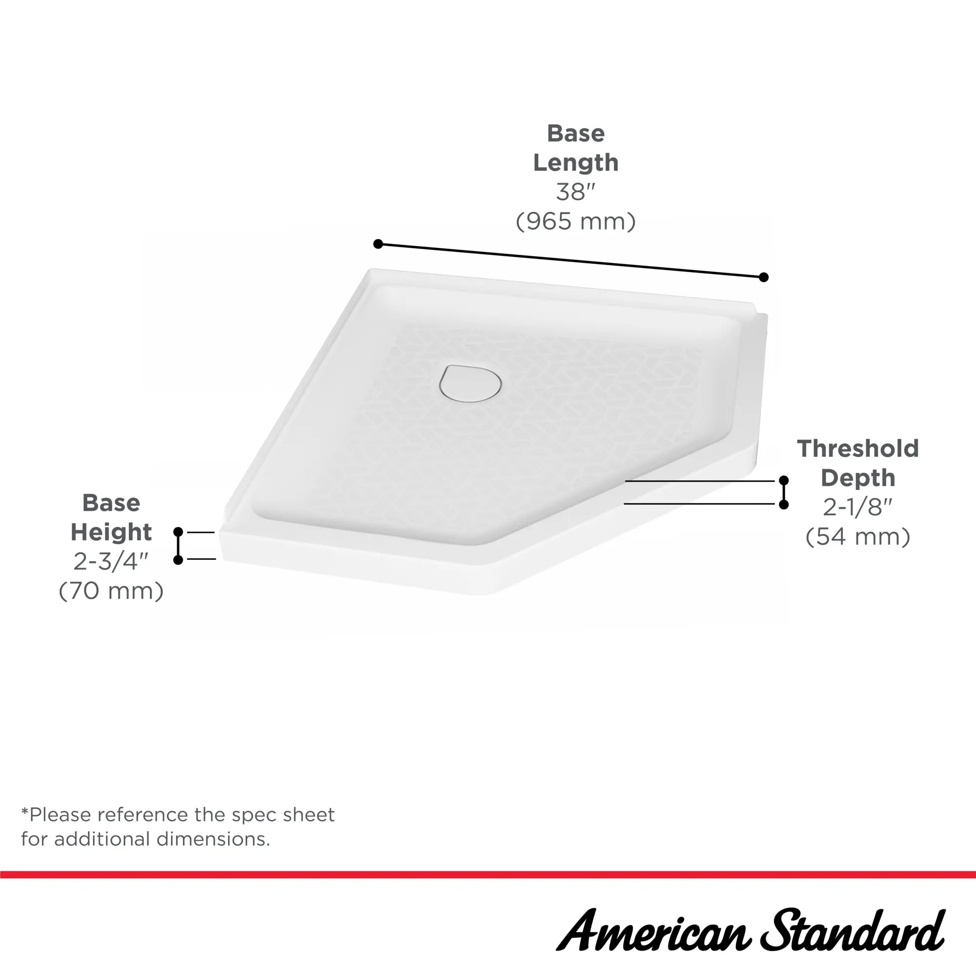 Elevate 38-inch Neo-Angle Base with Center Drain Outlet // ARCTIC // 240120_Elevate_Infographic_A8017T-CO.011_0002_APR2024_CDNwebp.webp