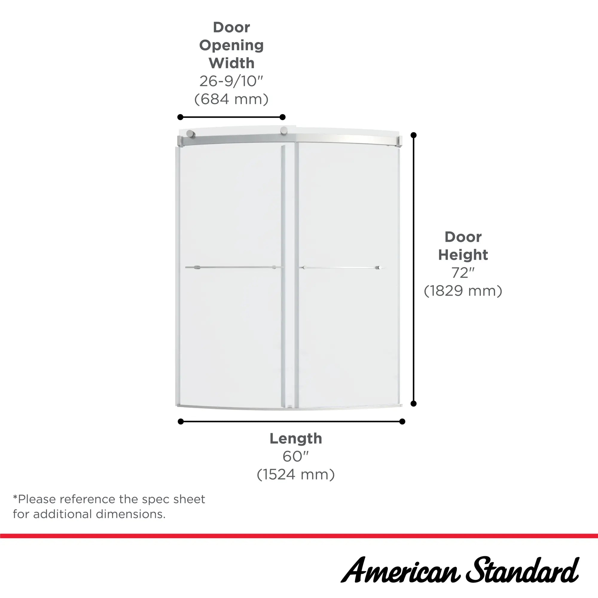 Elevate Frameless 60x72-inch Top-Roller Curved Sliding Shower Door // BRUSHED NICKEL // 240122_Elevate_Infographic_AM00838400_0001_APR2024_CDNwebp.webp