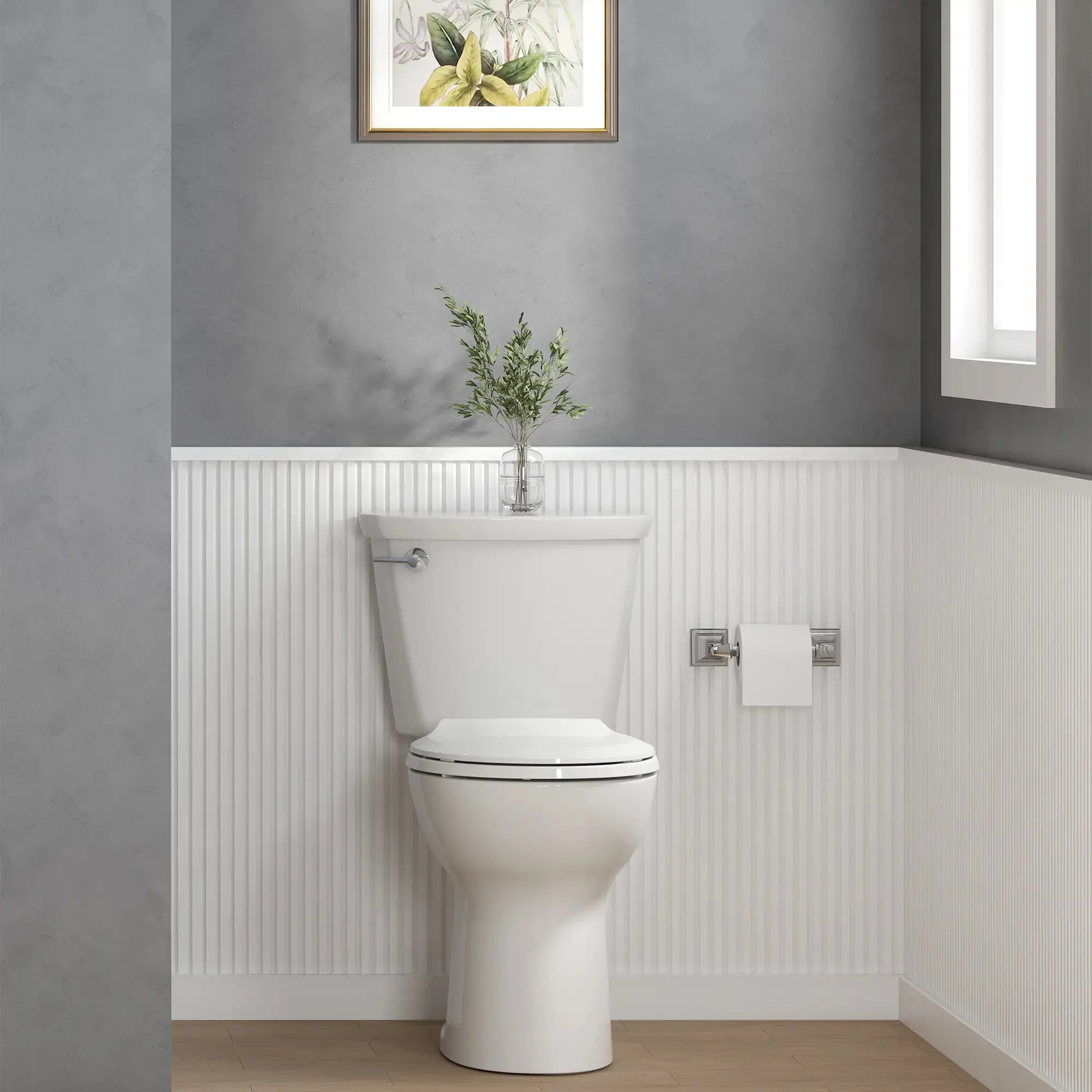 Cadet 12 in. Rough In 2-Piece 1.28 GPF/4.8LPF Single Flush Chair Height Round Front Antimicrobial Toilet with Slow Close Antimicrobial Seat // WHITE // 246865_Cadet_EnvironmentCloseup_788BA104.020_3517B001.020_4188A104.020_5503B00B.020_0001_JUNE2024_CDNwebp.webp