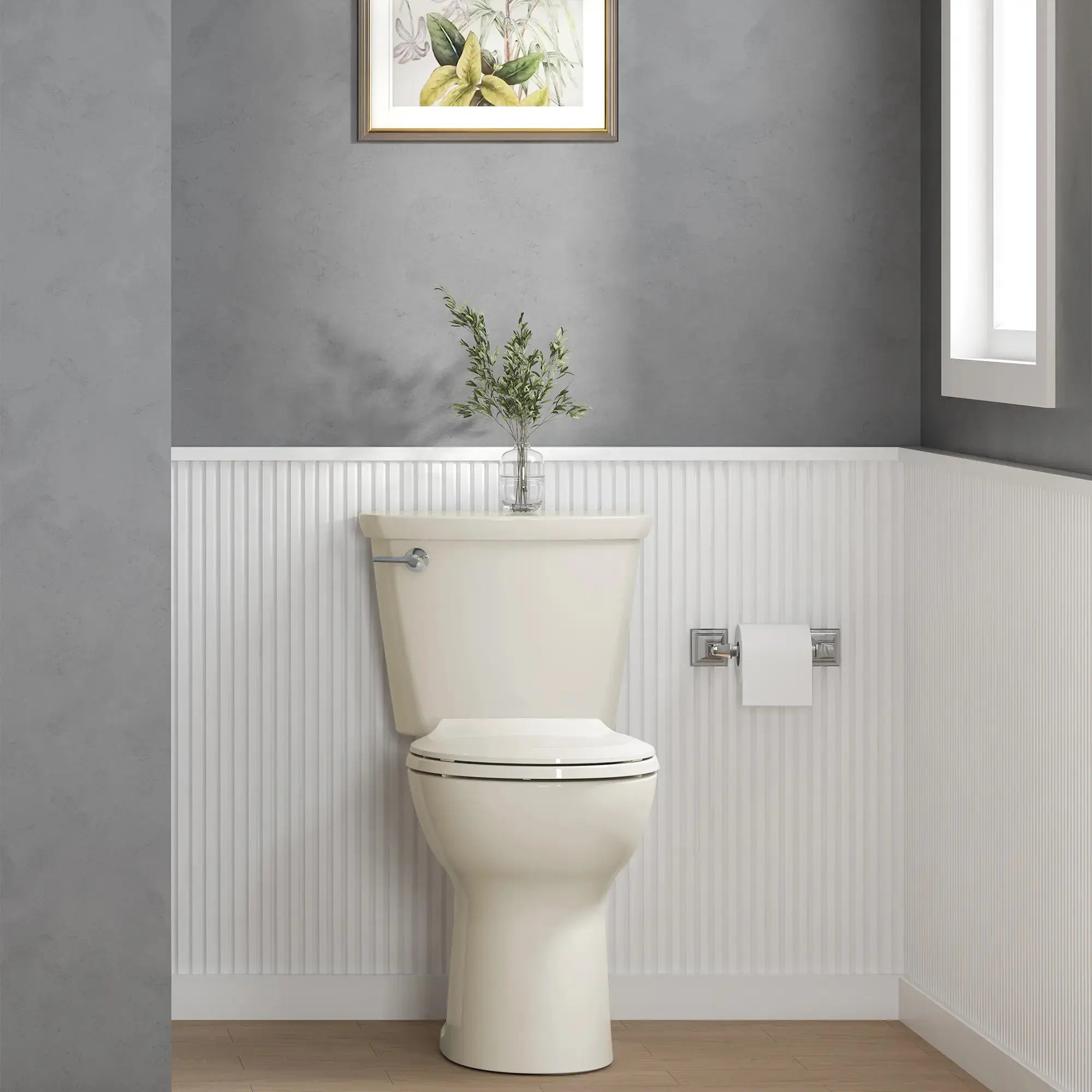 Cadet 12 in. Rough In 2-Piece 1.28 GPF/4.8LPF Single Flush Chair Height Round Front Antimicrobial Toilet with Slow Close Antimicrobial Seat // BONE // 246866_Cadet_EnvironmentCloseup_788BA104.021_3517B001.021_4188A104.021_5503B00B.021_0001_JUNE2024_CDNwebp.webp