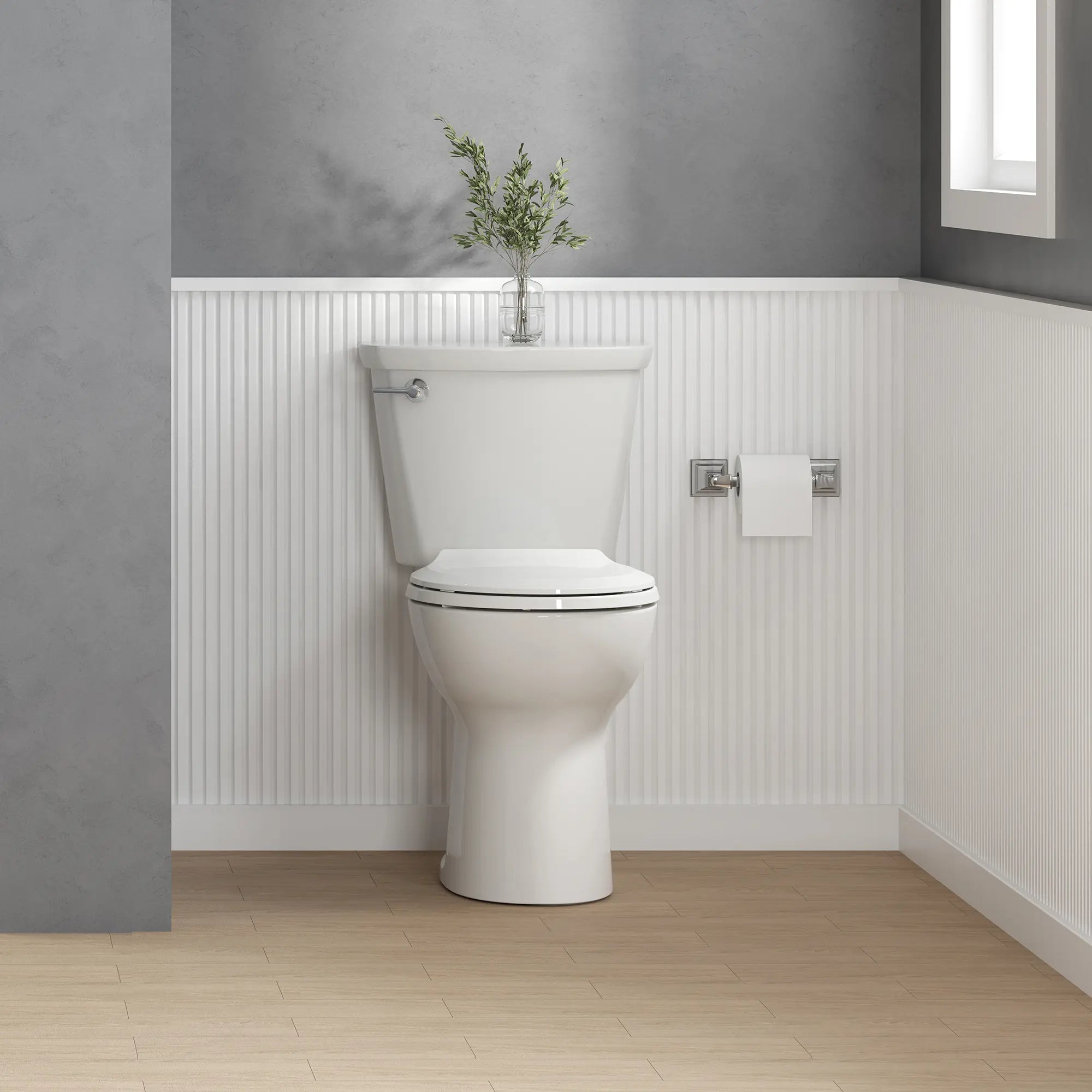 Cadet 12 in. Rough In 2-Piece 1.28 GPF/4.8LPF Single Flush Chair Height Round Front Antimicrobial Toilet with Slow Close Antimicrobial Seat // WHITE // 246942_Cadet_EnvironmentCloseup_788BA104.020_3517B001.020_4188A104.020_5503B00B.020_0001_JUNE2024_CDNwebp.webp