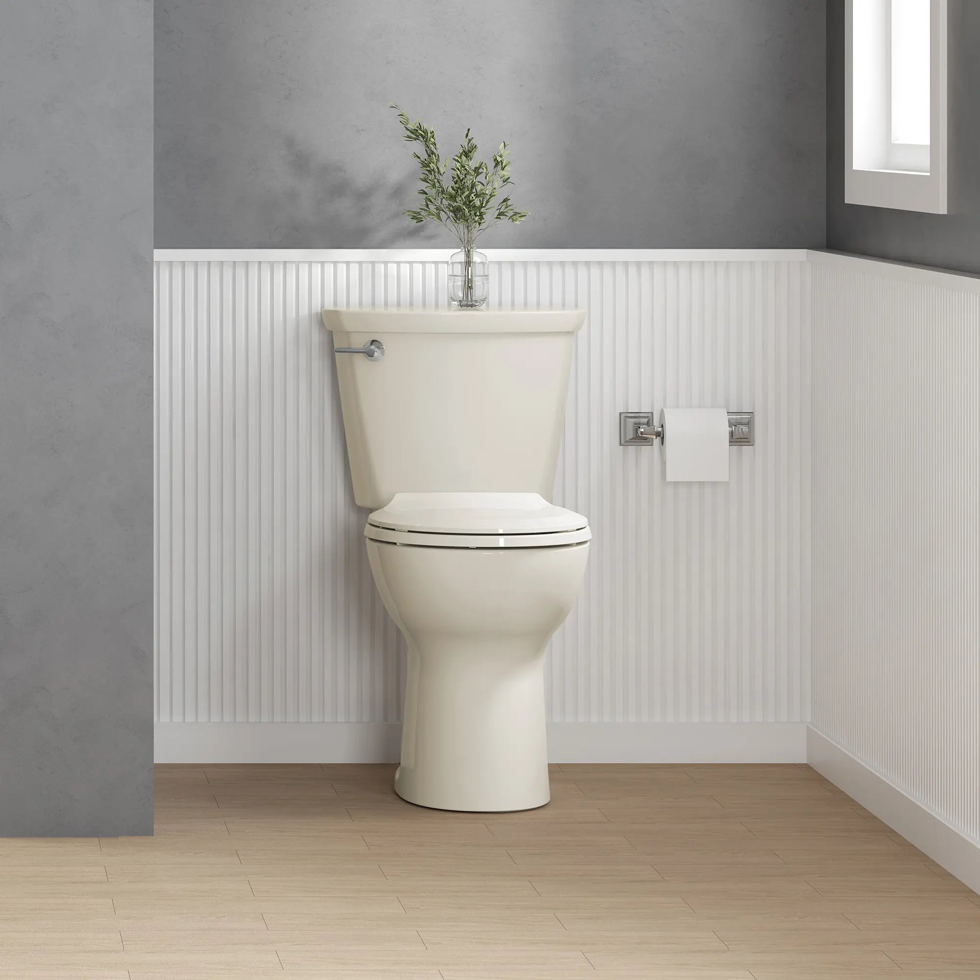 Cadet 12 in. Rough In 2-Piece 1.28 GPF/4.8LPF Single Flush Chair Height Round Front Antimicrobial Toilet with Slow Close Antimicrobial Seat // BONE // 246943_Cadet_EnvironmentCloseup_788BA104.021_3517B001.021_4188A104.021_5503B00B.021_0001_JUNE2024_CDNwebp.webp