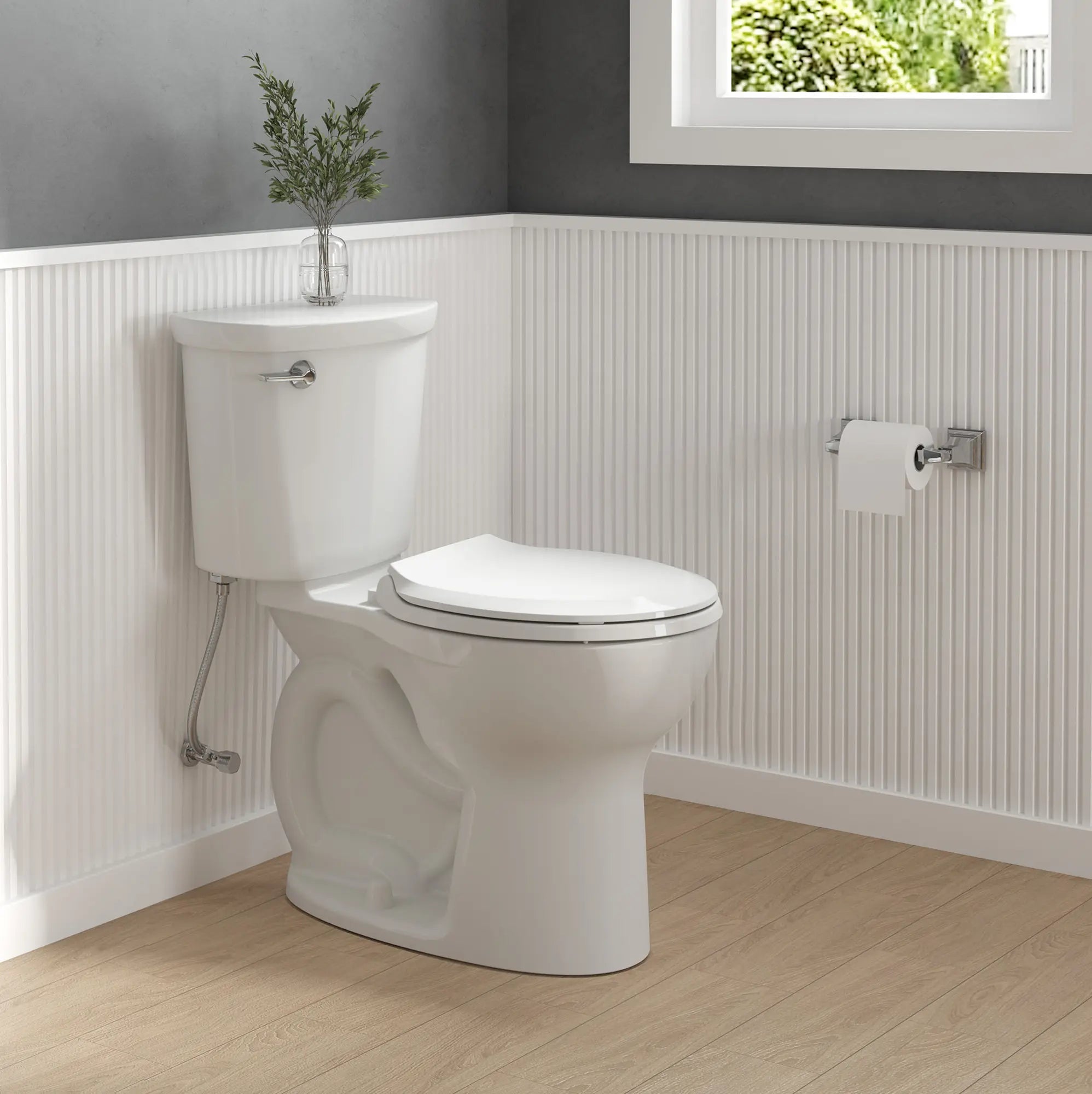 Cadet 12 in. Rough In 2-Piece 1.28 GPF/4.8LPF Single Flush Chair Height Round Front Antimicrobial Toilet with Slow Close Antimicrobial Seat // WHITE // 247661_Cadet_EnvironmentCloseup_788BA104.020_3517B001.020_4188A104.020_5503B00B.020_5503B65BH.020_0002_JUNE2024_3__CDNwebp_478998f2-6145-4a89-b033-297ccea31654.webp