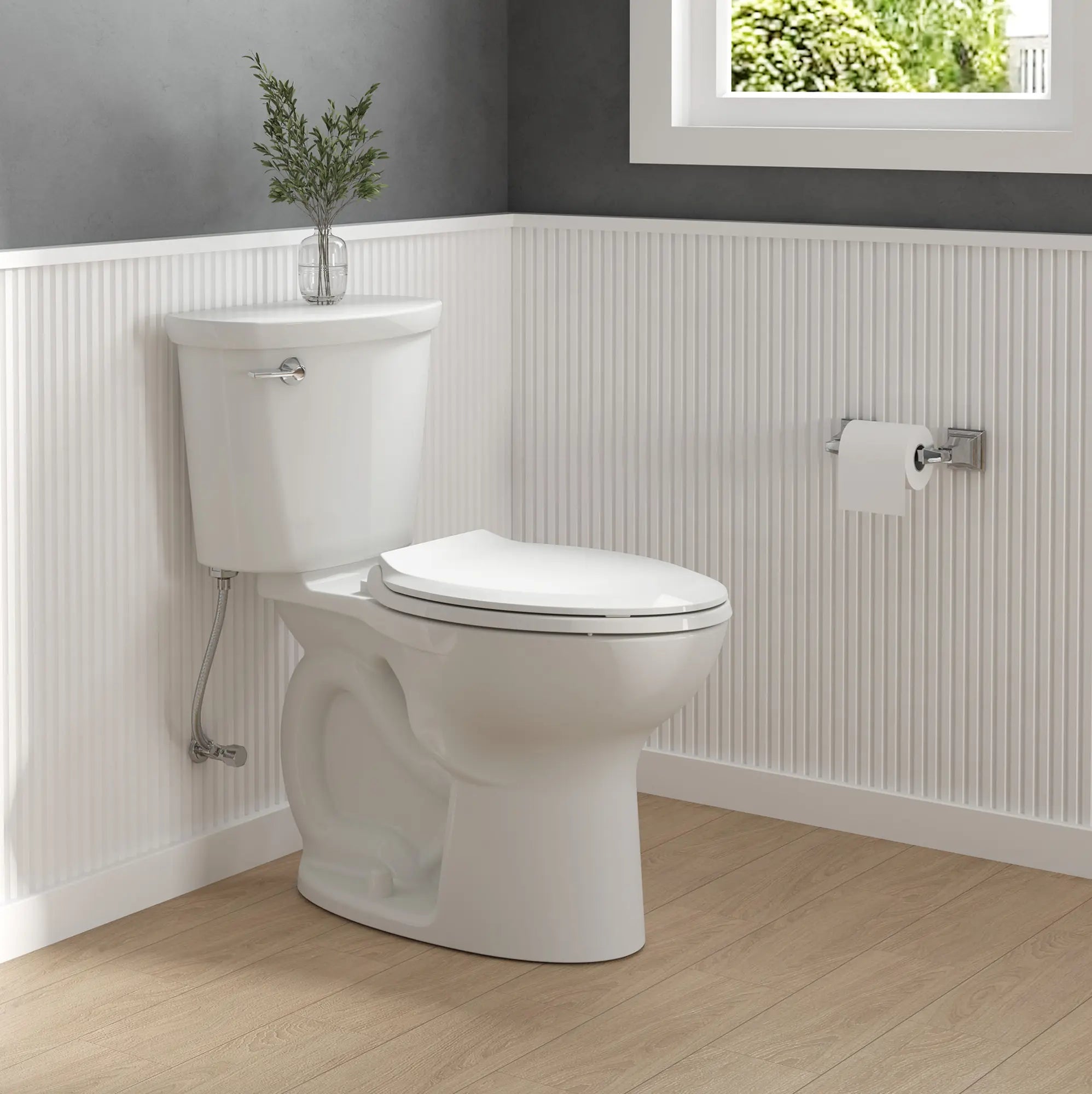 Cadet 12 in. Rough In 2-Piece 1.28 GPF/4.8LPF Single Flush Chair Height Elongated Antimicrobial Toilet with Slow Close Antimicrobial Seat // WHITE // 247662_Cadet_EnvironmentCloseup_788AA104.020_3517A001.020_4188A104.020_5503A00B.020_0002_JUNE2024_CDNwebp.webp