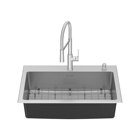 Porcini® 33 x 22-Inch Stainless Steel 2-Hole Dual Mount Single-Bowl Kitchen Sink with Semi-Pro Faucet and Soap Dispenser