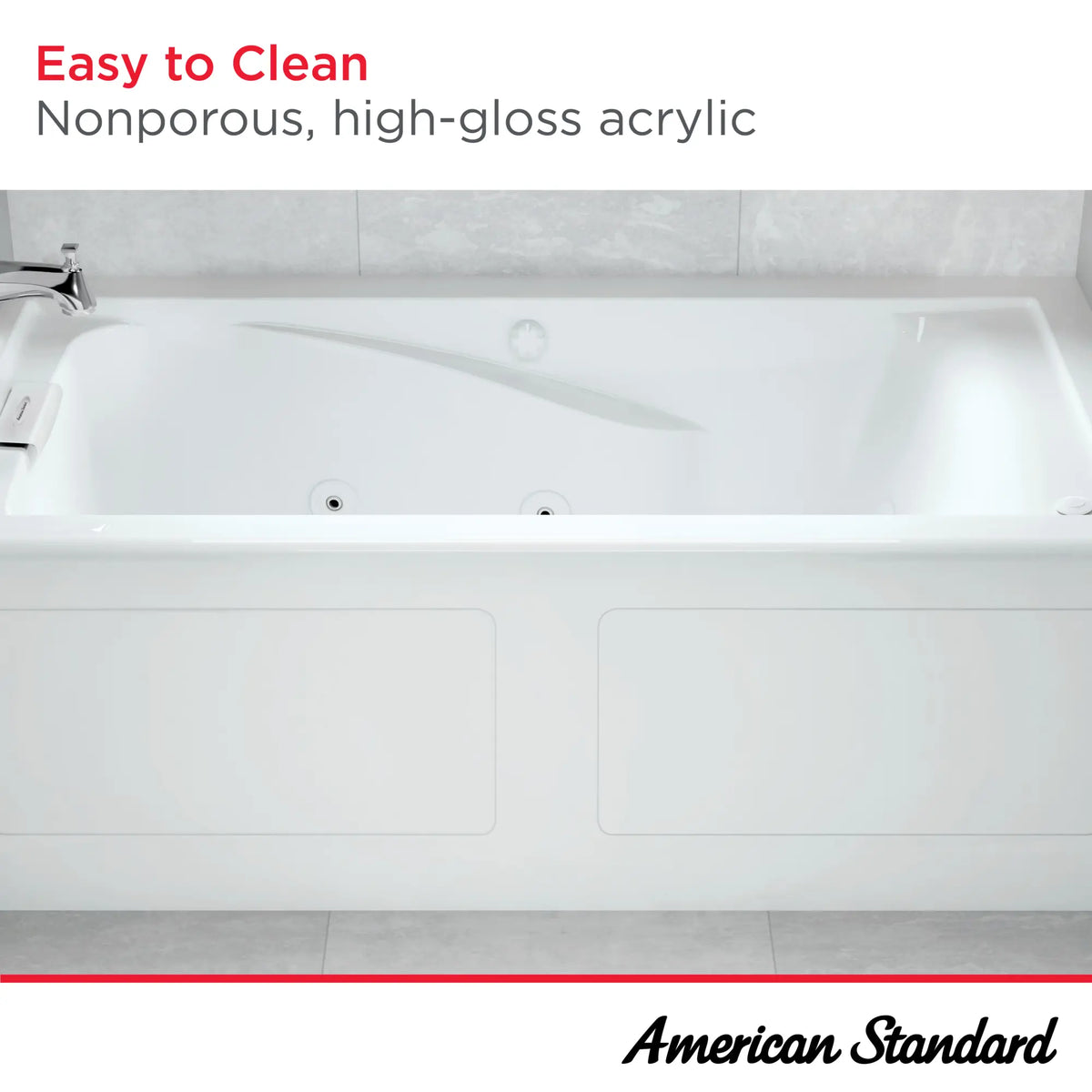 Mainstream 60in x 32in 6-Jet Drop-In Whirlpool Tub // WHITE // 249193_EasyCleanTub_Infographic_Generic_0001_OCT2024_CDNwebp.webp