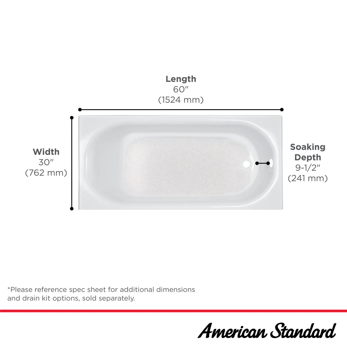 Princeton® Americast® 60 x 30-Inch Integral Apron Bathtub with Right-Hand Outlet // WHITE // 249209_Princeton_Infographic_2391S_0001_OCT2024_CDNwebp.webp
