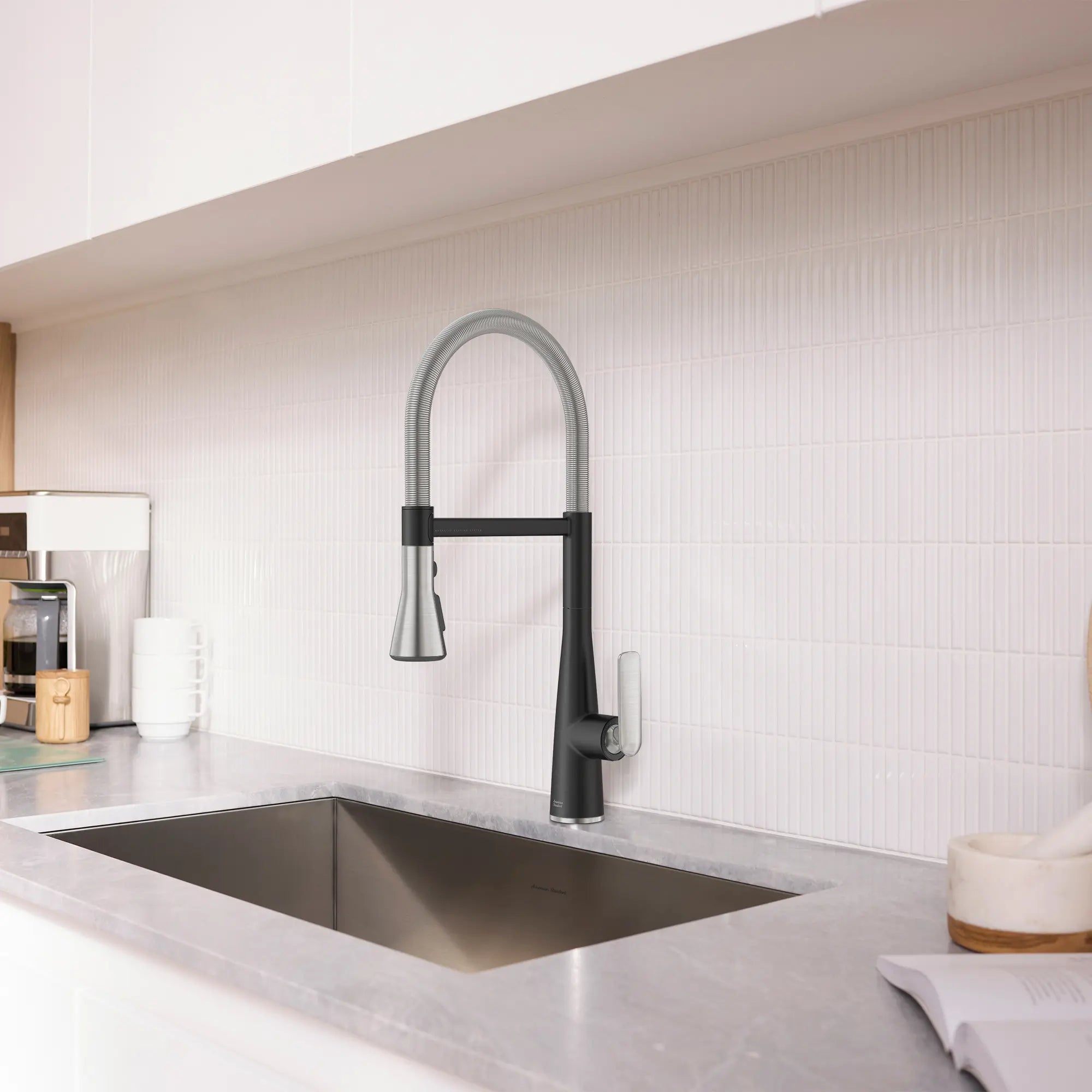 Aspirations Semi-Pro Kitchen Faucet // MATTE BLACK/STAINLESS STEEL // 263011_Aspirations_EnvironmentCloseUp_1048824230_0002_May2025_0_CDNwebp_08f34ba3-de4a-451a-b446-ba59522c9a71.webp