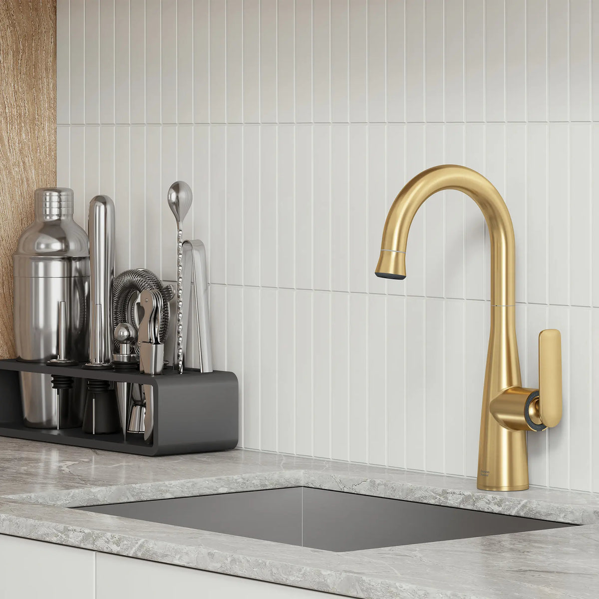 Aspirations Pull-Down Bar Faucet // BRUSHED COOL SUNRISE // 263018_Aspirations_EnvironmentCloseUpl_104827GN00_0001_FEBURARY2025_0_CDNwebp_58d3f04c-427d-4243-8ecd-115b8dac22ec.webp