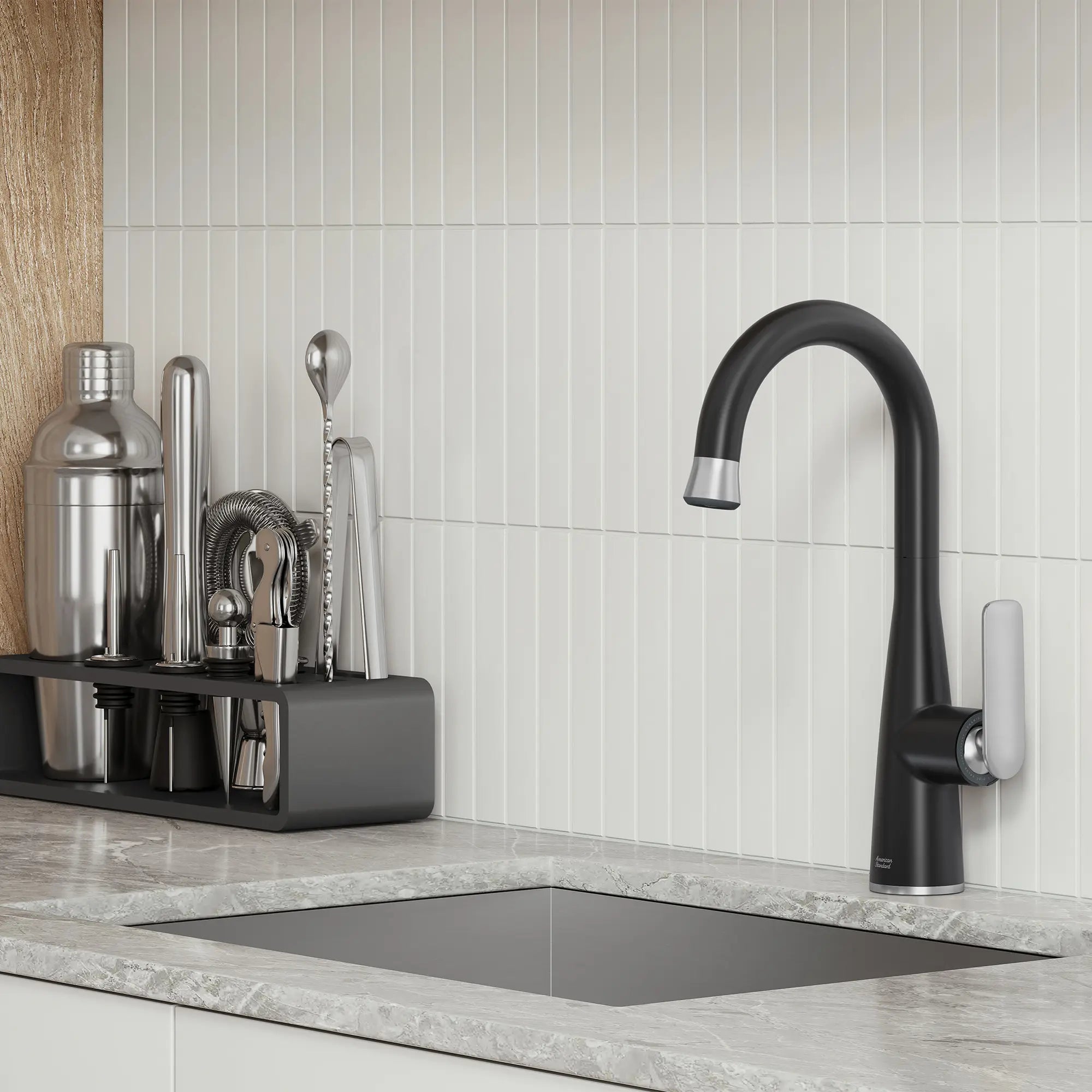 Aspirations Pull-Down Bar Faucet // MATTE BLACK/STAINLESS STEEL // 263025_Aspirations_EnvironmentCloseUpl_1048274230_0001_FEBURARY2025_0_CDNwebp_c285c5d5-17c7-4cf8-8a9a-565af58f0400.webp