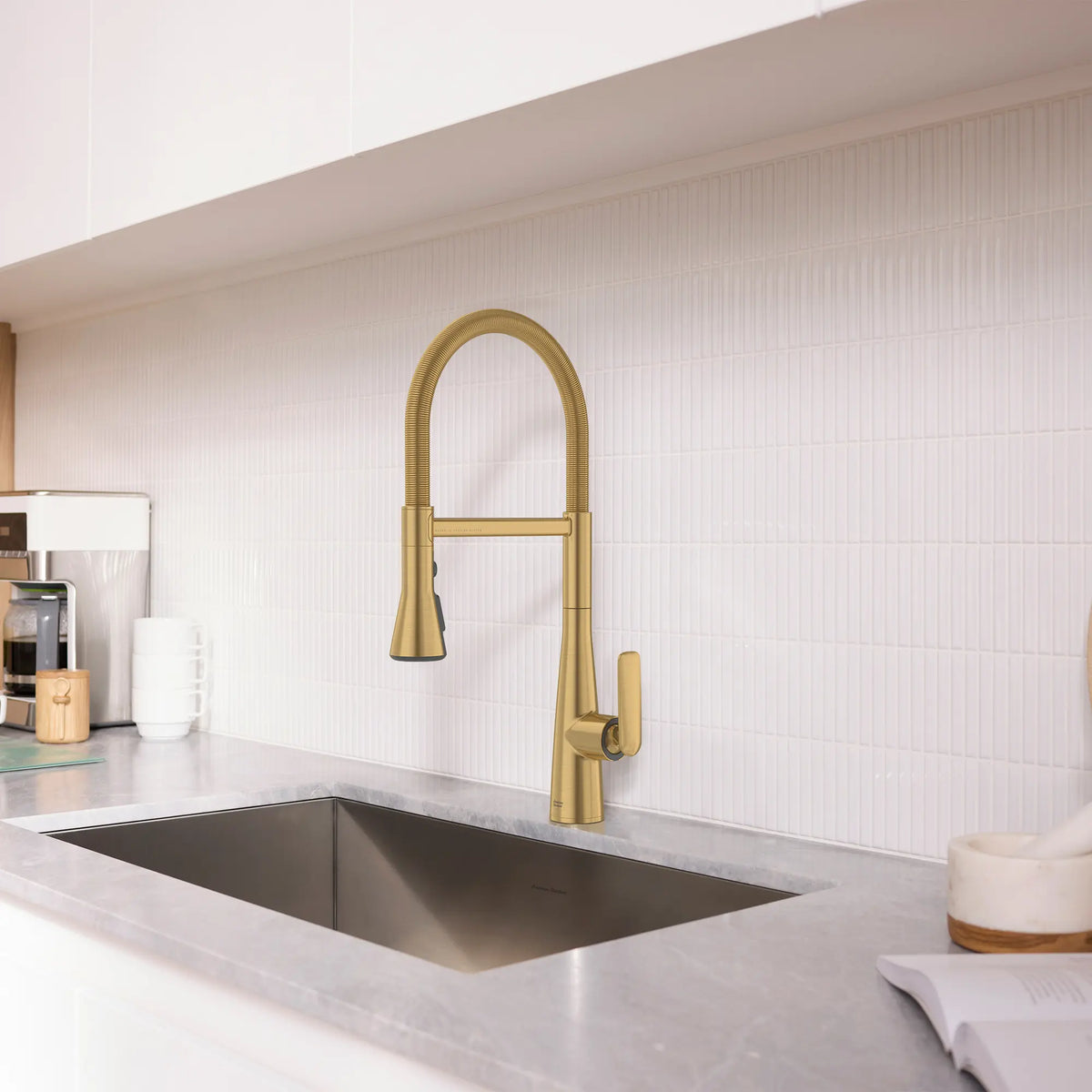 Aspirations Semi-Pro Kitchen Faucet // BRUSHED COOL SUNRISE // 263035_Aspirations_EnvironmentCloseUp_104882GN00_0002_May2025_0_CDNwebp_ebdf6b36-45bc-477b-963a-72c3943e5f65.webp