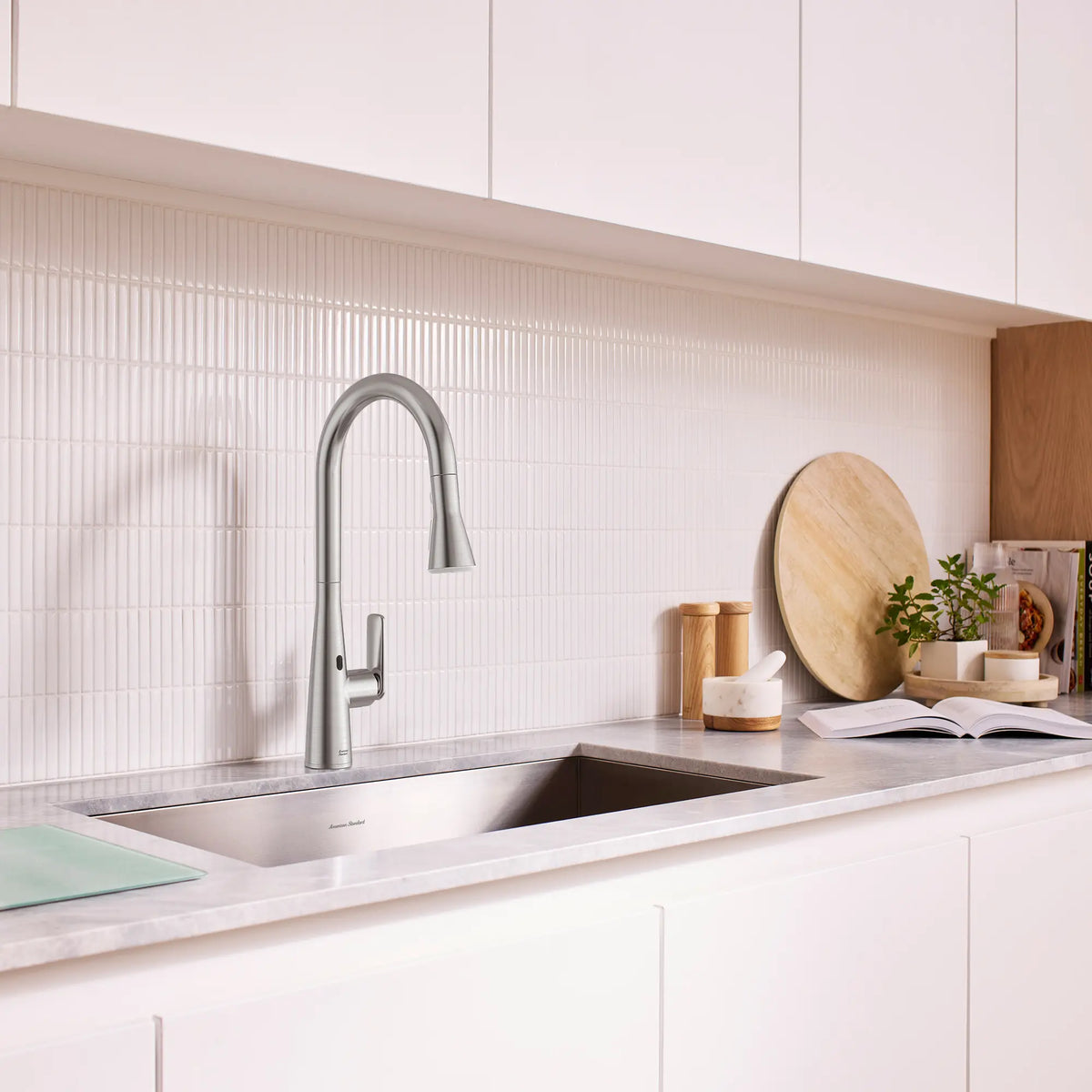 Aspirations Touchless Pull-Down Kitchen Faucet // STAINLESS STEEL // 263681_Aspirations_EnvironmentCloseUp_104880DC00_0001_May2025_1_CDNwebp_d0a1f1ef-12ba-4ba9-94f3-3dc6066c1bee.webp