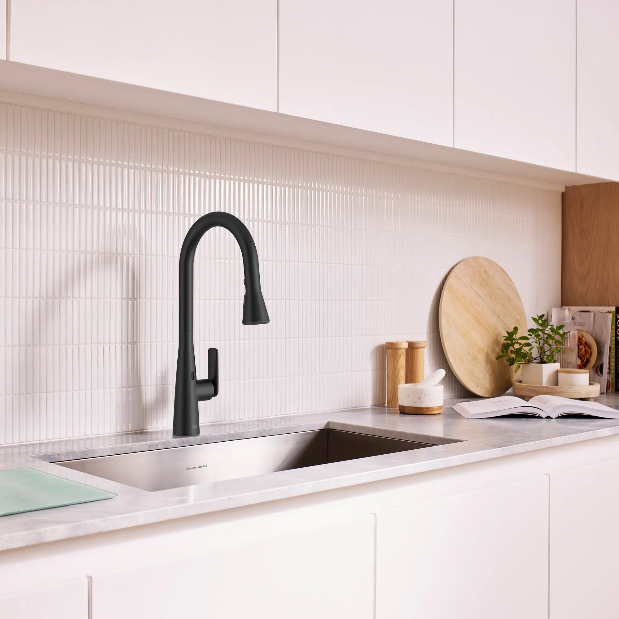 Aspirations Touchless Pull-Down Kitchen Faucet // MATTE BLACK // 263688_Aspirations_EnvironmentCloseUp_1048802430_0001_May2025_1_CDNwebp.webp