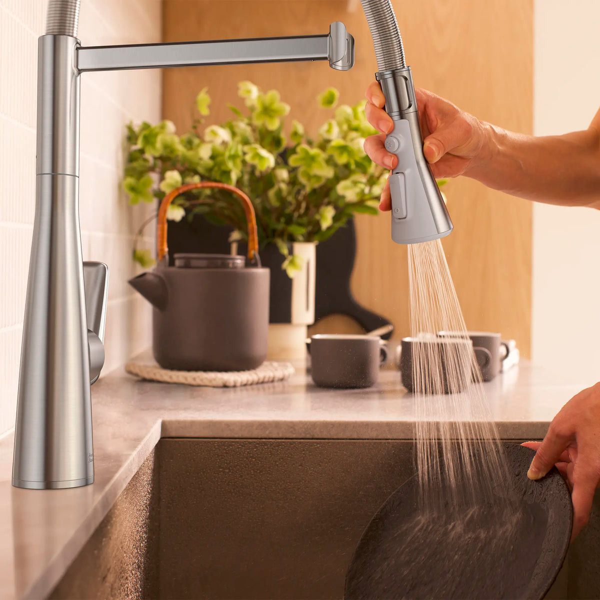 Aspirations Semi-Pro Kitchen Faucet // STAINLESS STEEL // 263727_Aspirations_EnvironmentCloseUp_104882DC00_0003_MAY2025_0_CDNwebp_543566ae-51da-46d0-ac3f-91fc9ccc1f3e.webp