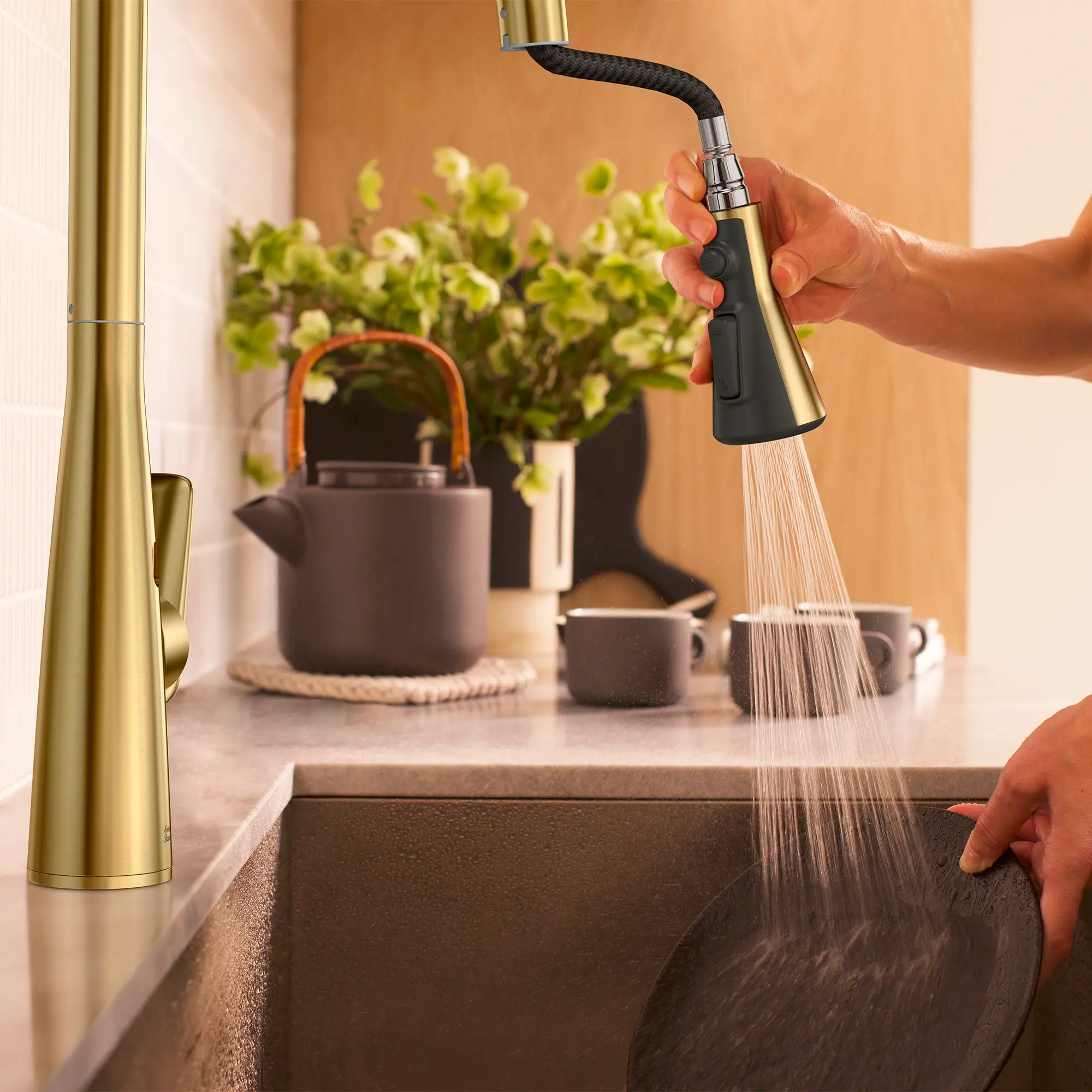 Aspirations Touchless Pull-Down Kitchen Faucet // BRUSHED COOL SUNRISE // 263728_Aspirations_EnvironmentCloseUp_104880GN00_0003_MAY2025_0_CDNwebp_36f07b7d-44d0-437e-8ffc-51679d623898.webp