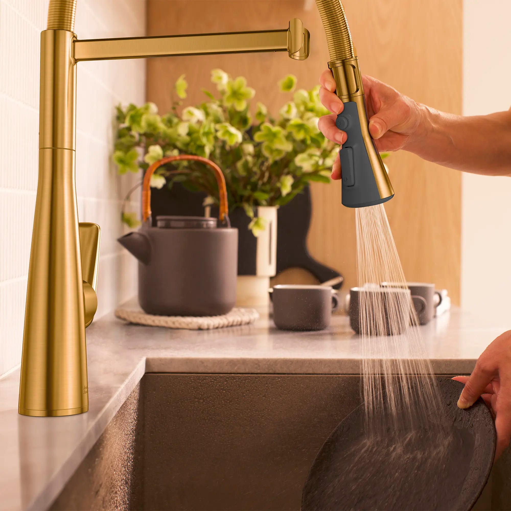 Aspirations Semi-Pro Kitchen Faucet // BRUSHED COOL SUNRISE // 263787_Aspirations_EnvironmentCloseUp_104882GN00_0003_MAY2025_0_CDNwebp_6a86cfcf-592c-48ef-aa7b-7485b4c972d3.webp