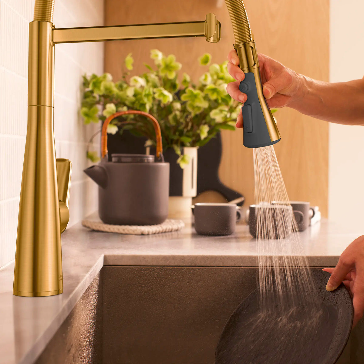 Aspirations Semi-Pro Kitchen Faucet // BRUSHED COOL SUNRISE // 263787_Aspirations_EnvironmentCloseUp_104882GN00_0003_MAY2025_0_CDNwebp_e2e265fa-e19a-4d94-9763-af0a675efe50.webp